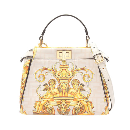 FENDI × VERSACE FENDACE フェンダーチェ ミニピーカブー ハンドバッグ レザー ホワイト イエロー 2WAY フェンディ バッグ FENDI