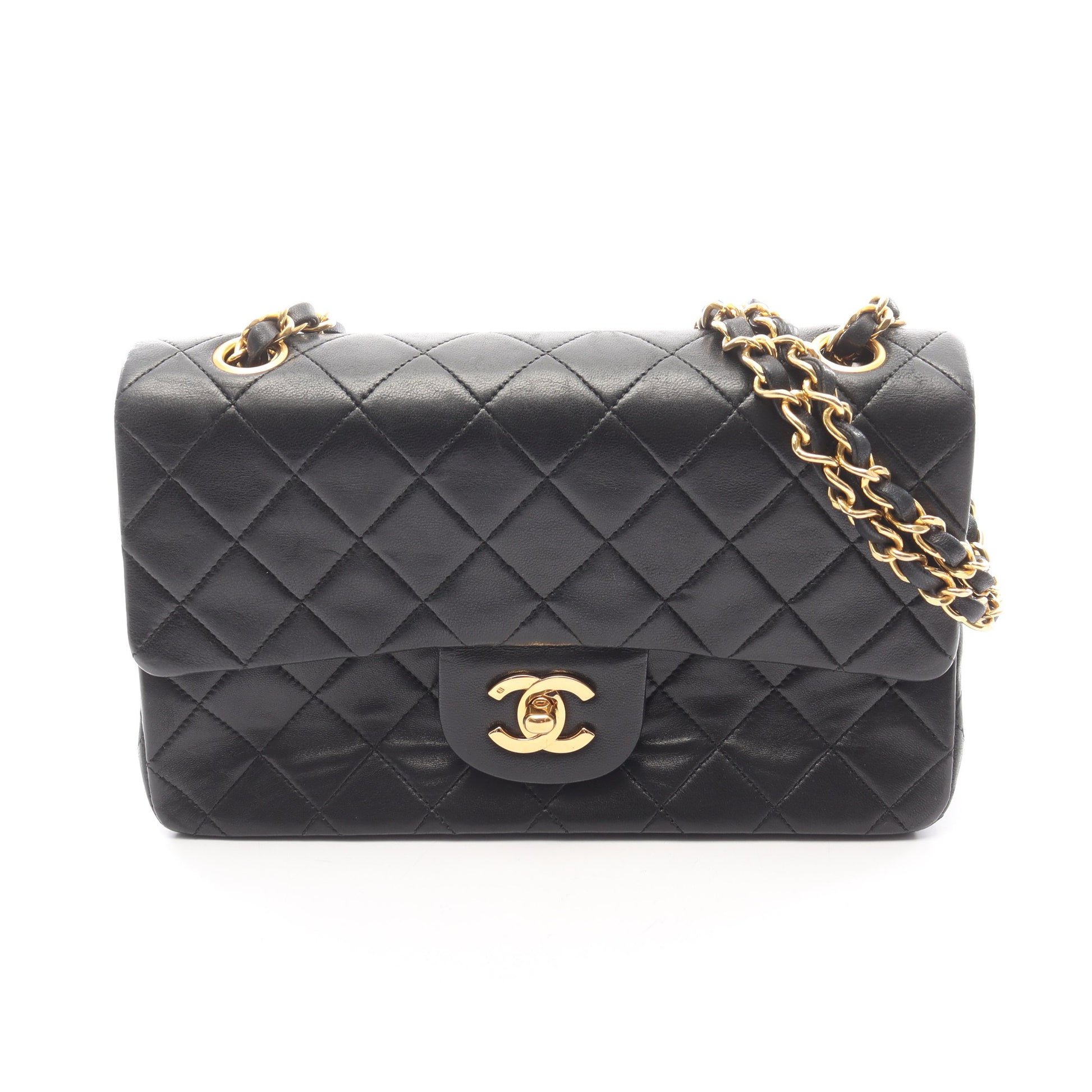 マトラッセ Wフラップ Wチェーンショルダーバッグ ラムスキン ブラック ゴールド金具 シャネル バッグ CHANEL