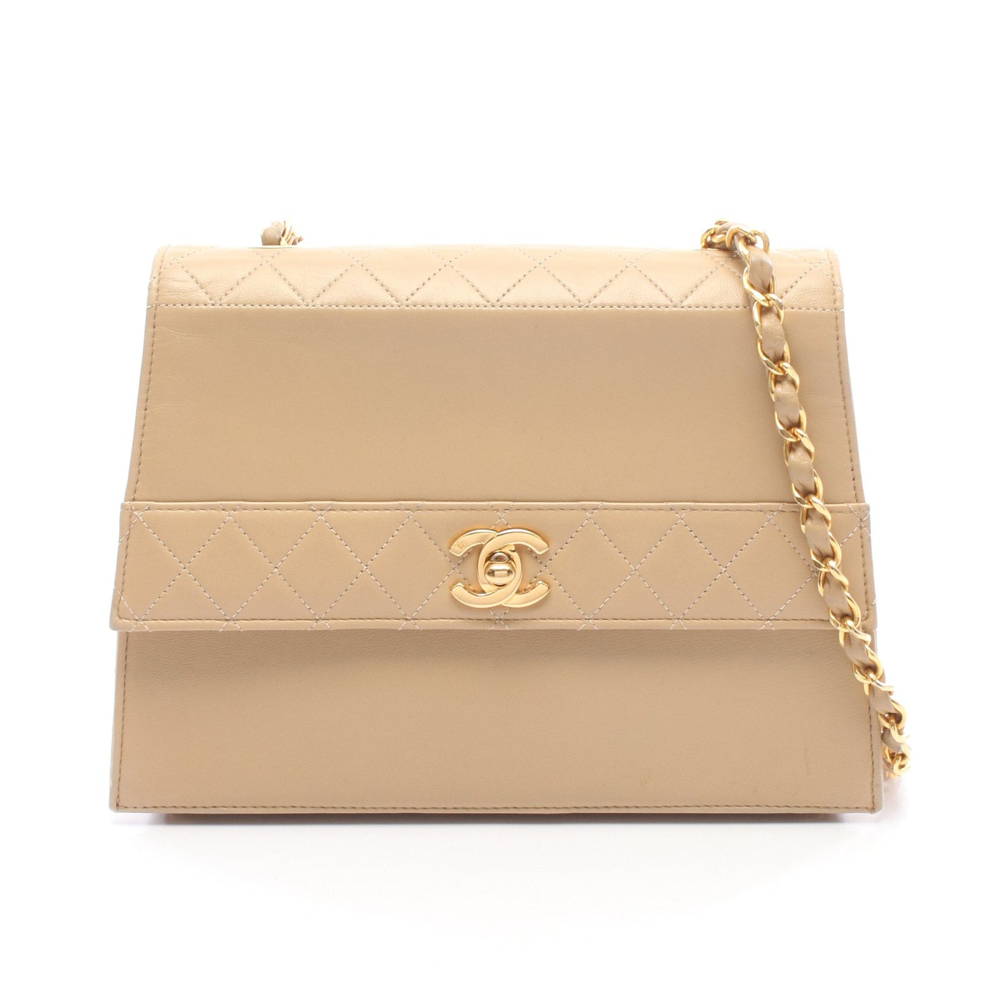 マトラッセ チェーンショルダーバッグ レザー ベージュ ゴールド金具 シャネル バッグ CHANEL