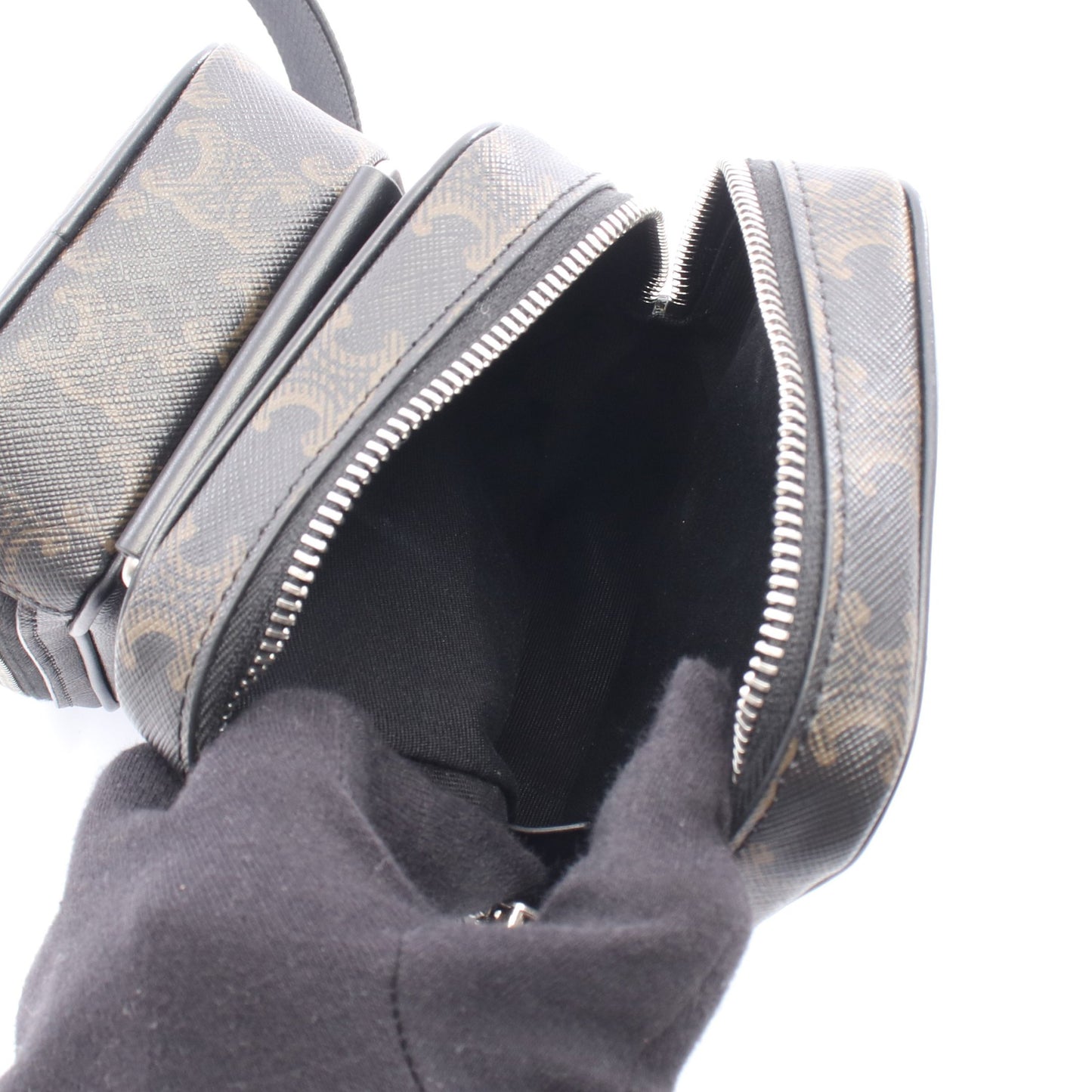 マルチポケットバッグ トリオンフ ボディバッグ PVC レザー ブラック ブラウン セリーヌ