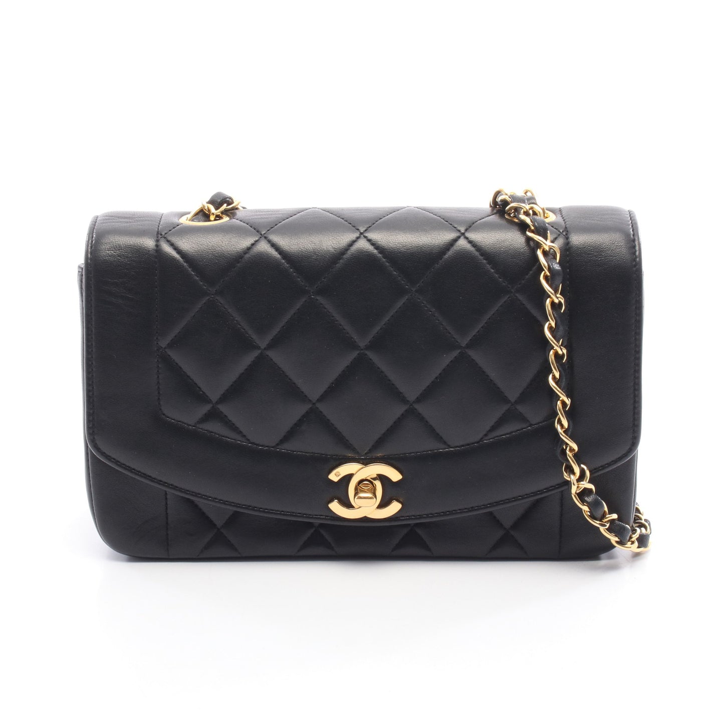マトラッセ ダイアナフラップ チェーンショルダーバッグ ラムスキン ブラック ゴールド金具 シャネル バッグ CHANEL