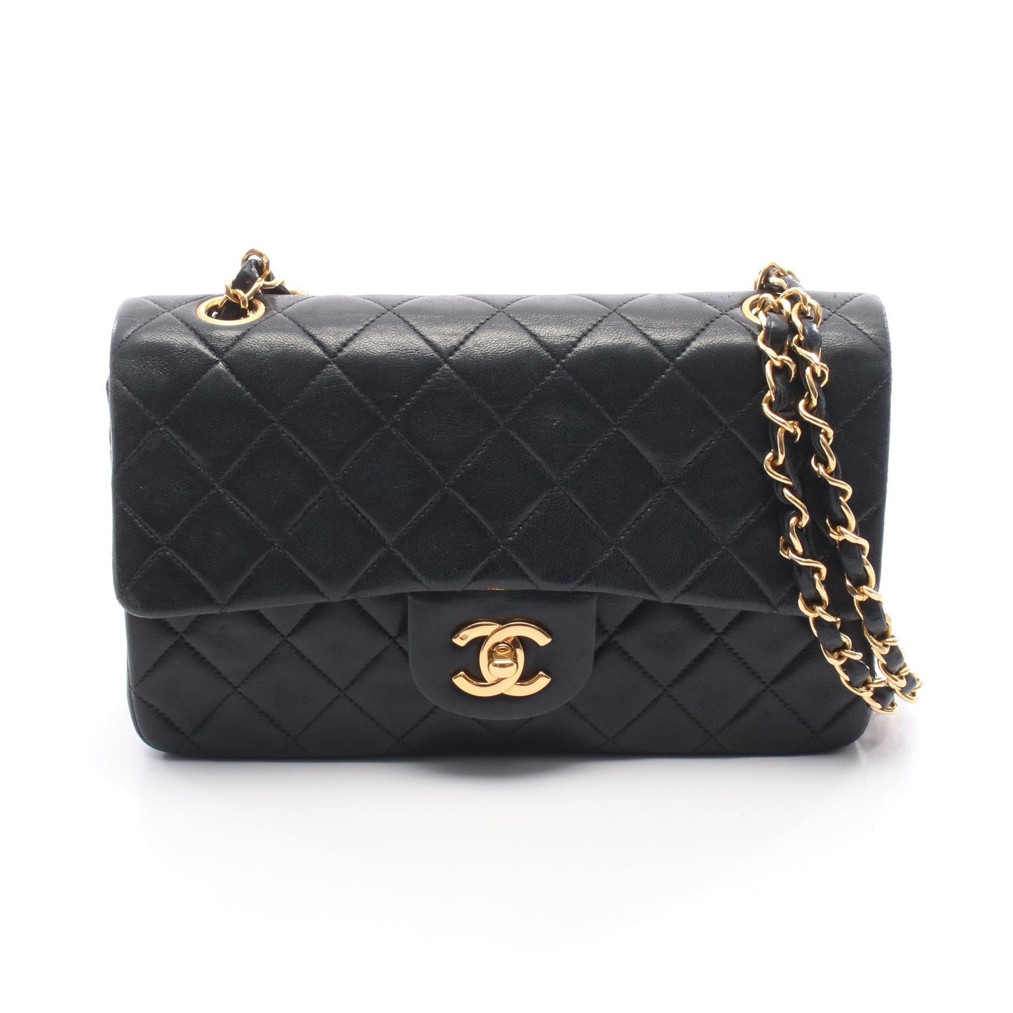 マトラッセ Wフラップ Wチェーンショルダーバッグ ラムスキン ブラック ゴールド金具 シャネル バッグ CHANEL