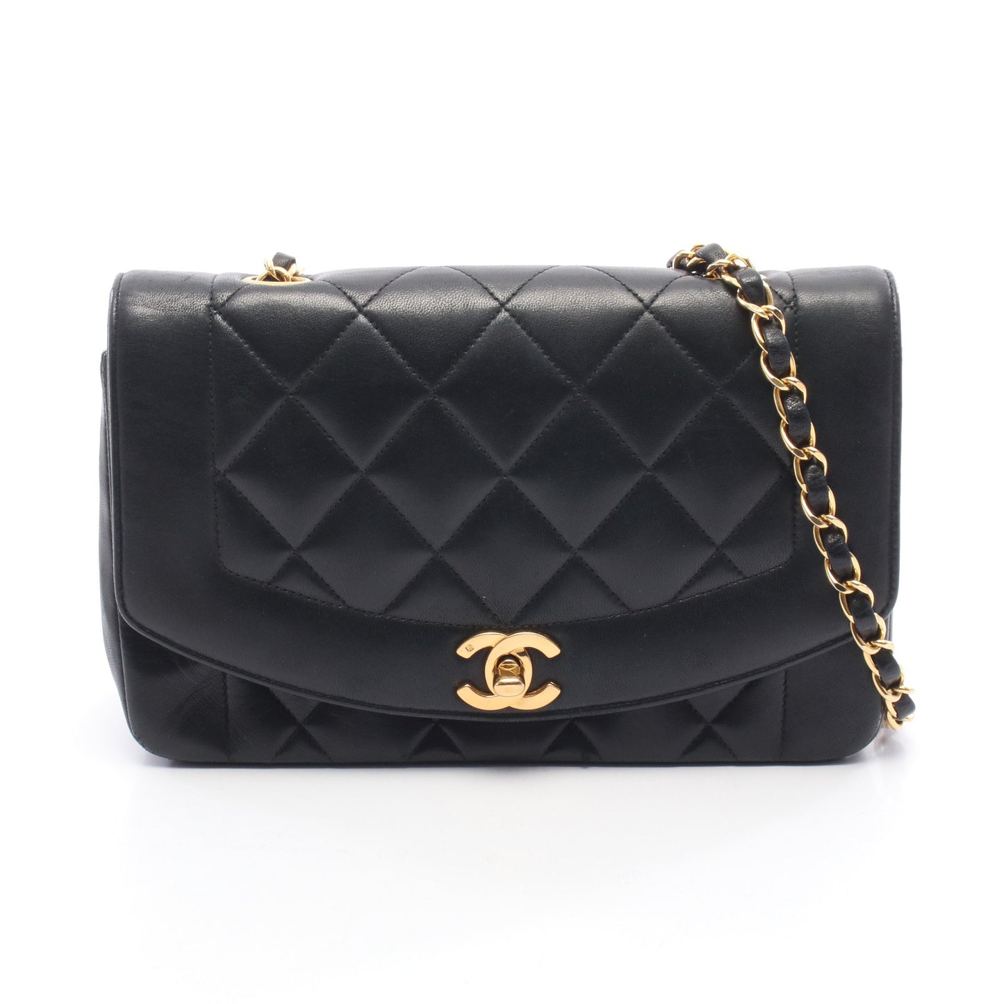 マトラッセ ダイアナフラップ チェーンショルダーバッグ ラムスキン ブラック ゴールド金具 シャネル バッグ CHANEL