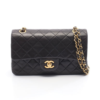 マトラッセ Wフラップ Wチェーンショルダーバッグ ラムスキン ブラック ゴールド金具 シャネル バッグ CHANEL