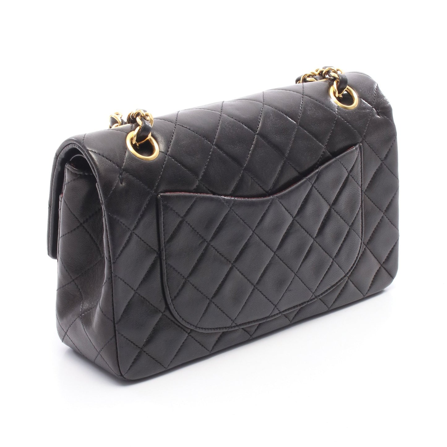 マトラッセ Wフラップ Wチェーンショルダーバッグ ラムスキン ブラック ゴールド金具 シャネル バッグ CHANEL