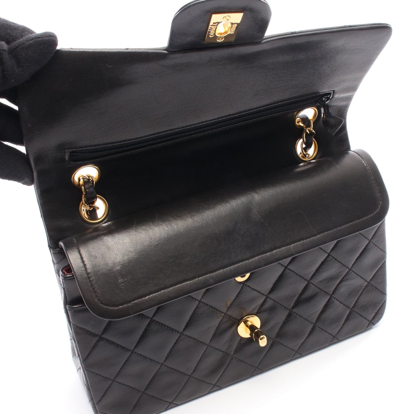 マトラッセ Wフラップ Wチェーンショルダーバッグ ラムスキン ブラック ゴールド金具 シャネル バッグ CHANEL