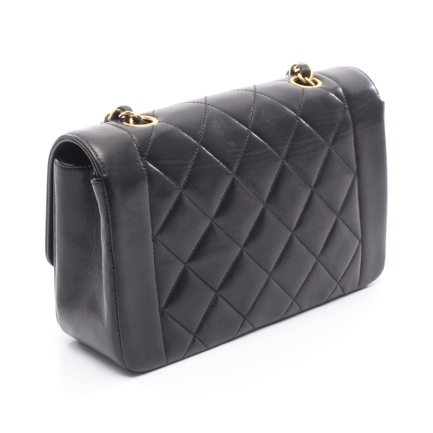 マトラッセ ダイアナフラップ チェーンショルダーバッグ ラムスキン ブラック ゴールド金具 シャネル