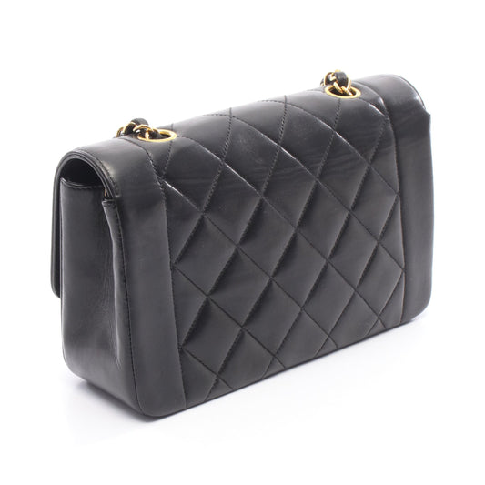 マトラッセ ダイアナフラップ チェーンショルダーバッグ ラムスキン ブラック ゴールド金具 シャネル