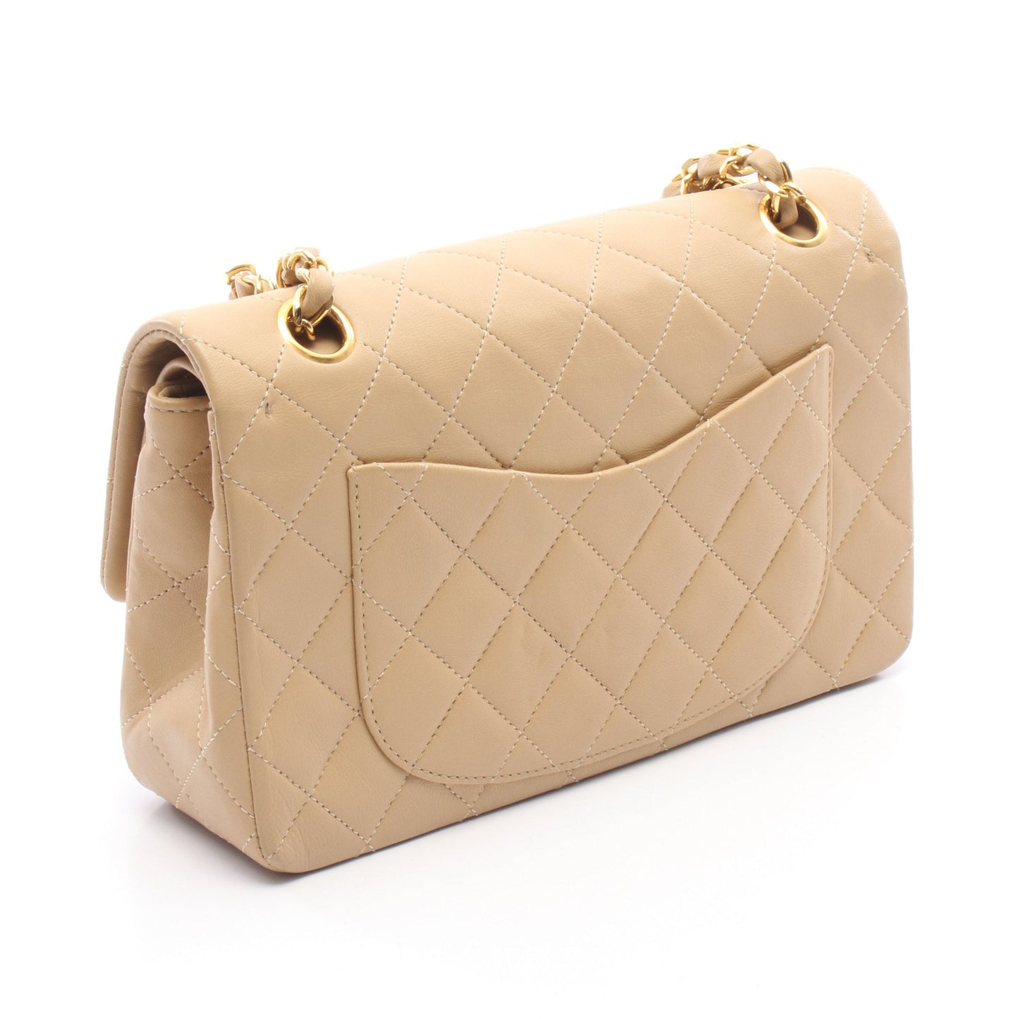マトラッセ Wフラップ Wチェーンショルダーバッグ ラムスキン ベージュ ゴールド金具 シャネル