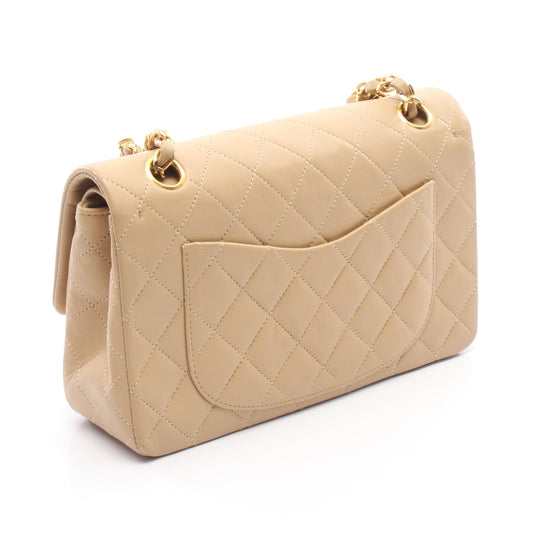 マトラッセ Wフラップ Wチェーンショルダーバッグ ラムスキン ベージュ ゴールド金具 シャネル