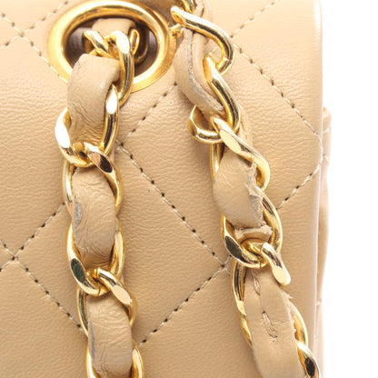 マトラッセ Wフラップ Wチェーンショルダーバッグ ラムスキン ベージュ ゴールド金具 シャネル