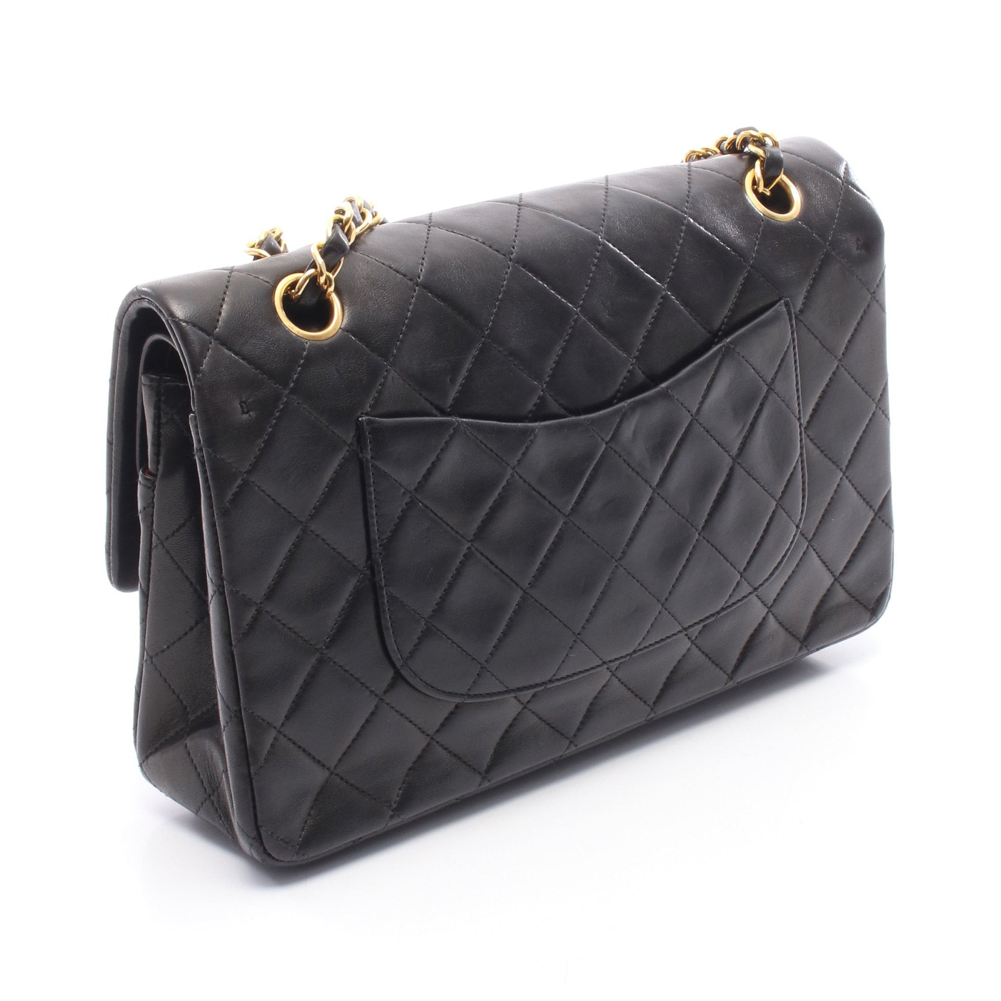 マトラッセ Wフラップ Wチェーンショルダーバッグ ラムスキン ブラック ゴールド金具 シャネル バッグ CHANEL