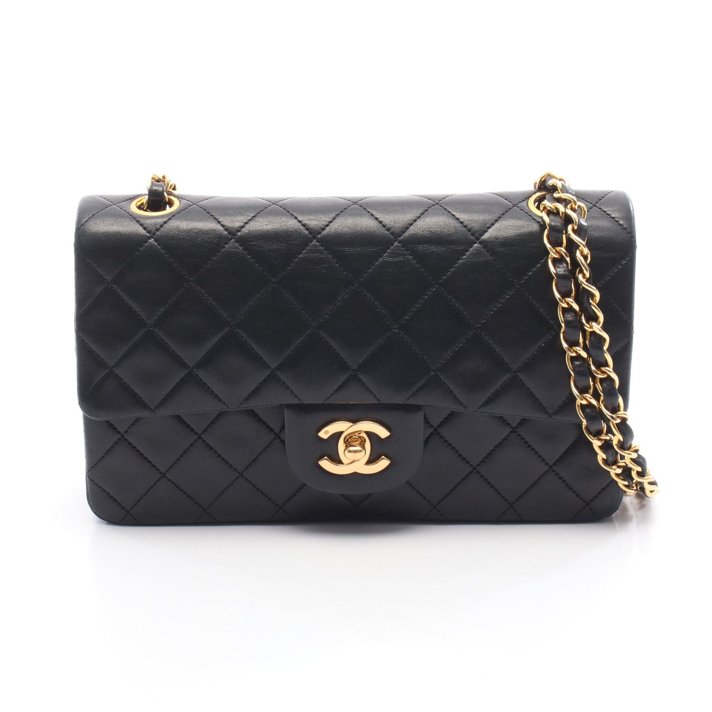 マトラッセ Wフラップ Wチェーンショルダーバッグ ラムスキン ブラック ゴールド金具 シャネル バッグ CHANEL