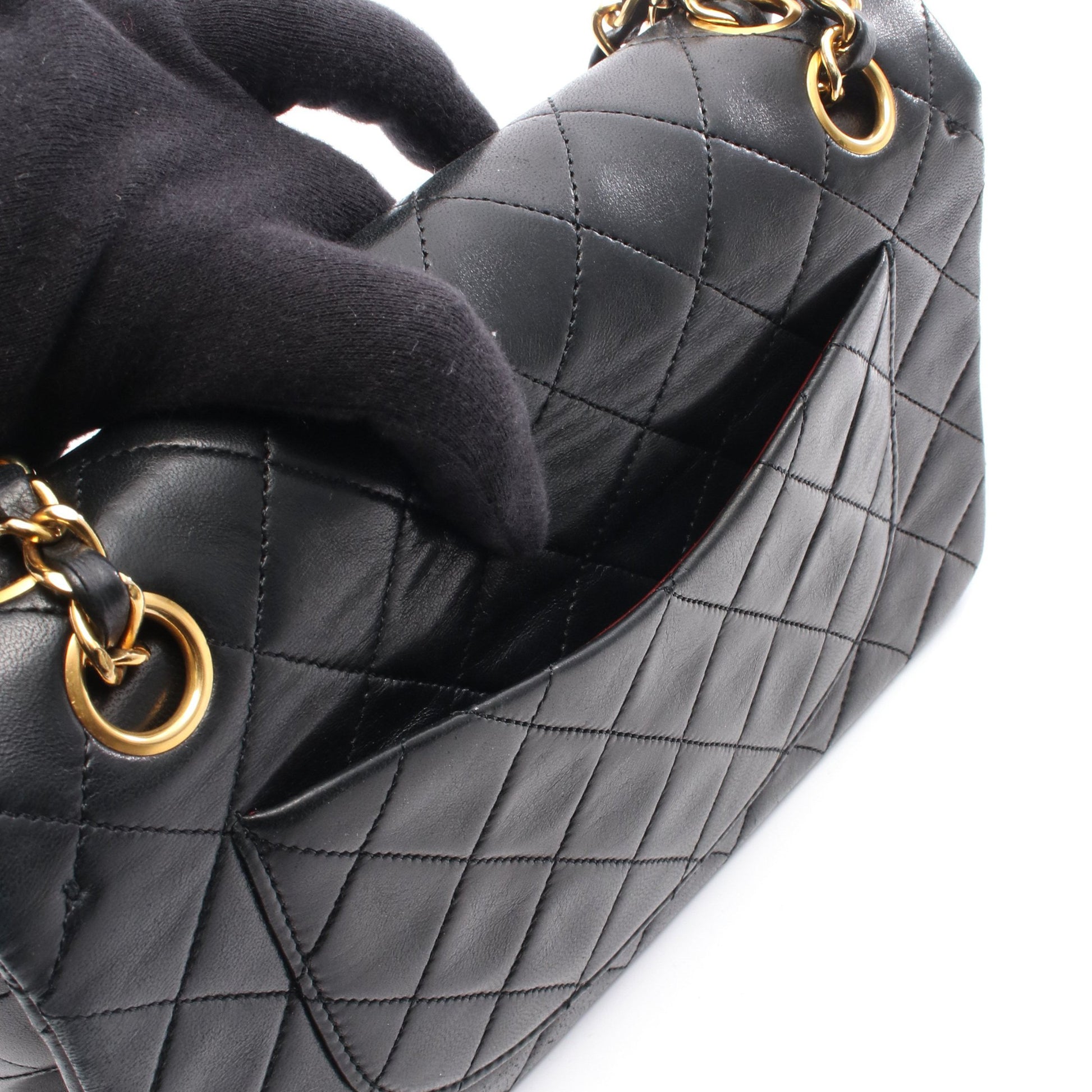マトラッセ Wフラップ Wチェーンショルダーバッグ ラムスキン ブラック ゴールド金具 シャネル バッグ CHANEL