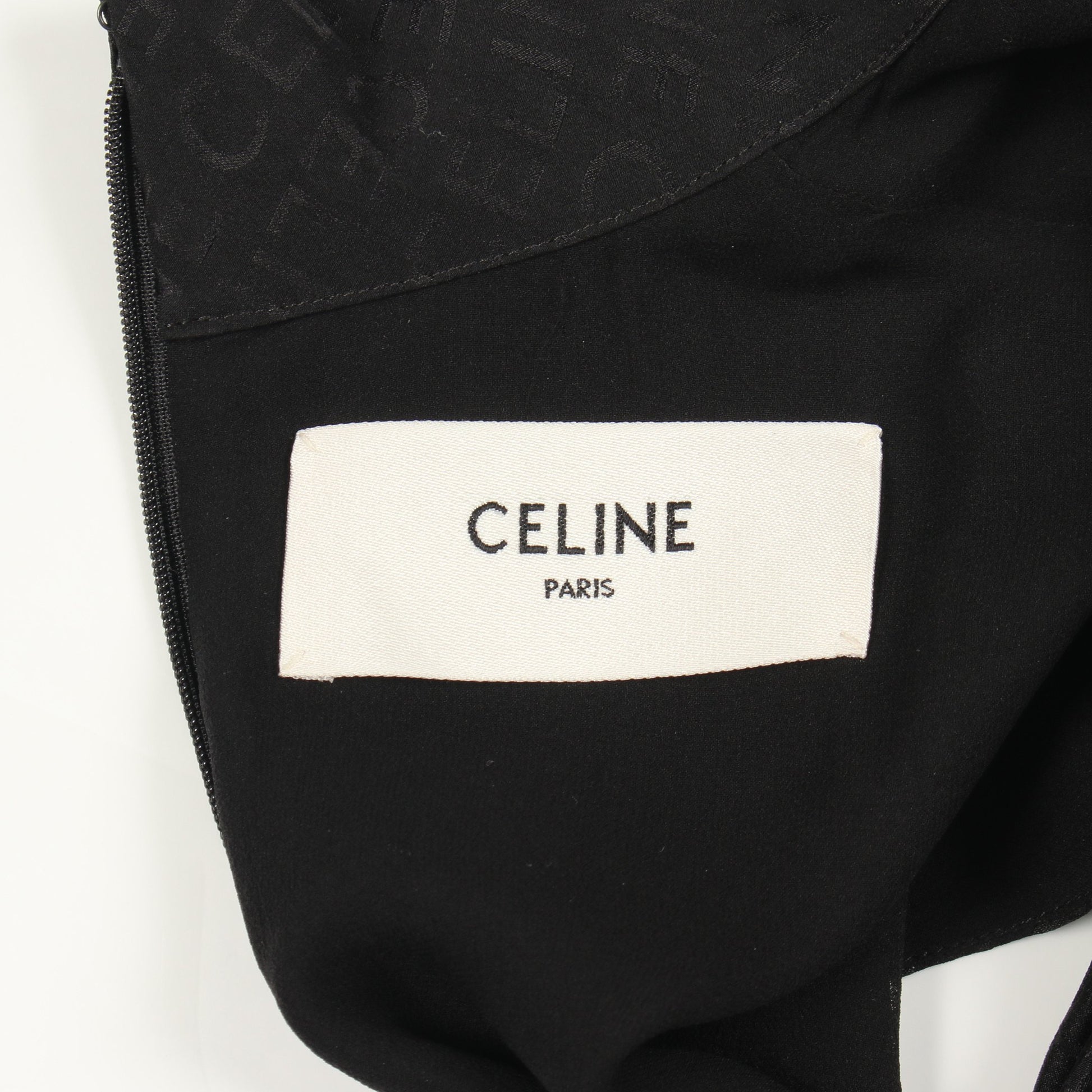 ルーズ ドレープドレス ノースリーブ ロゴ総柄 ワンピース シルク ブラック セリーヌ ワンピース CELINE