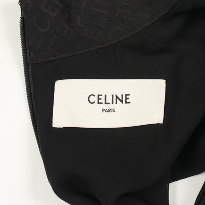 ルーズ ドレープドレス ノースリーブ ロゴ総柄 ワンピース シルク ブラック セリーヌ ワンピース CELINE