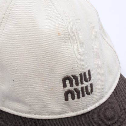 ロゴ刺繍 ベースボール キャップ コットン アイボリー グレーブラウン ミュウミュウ 財布・小物 miu miu