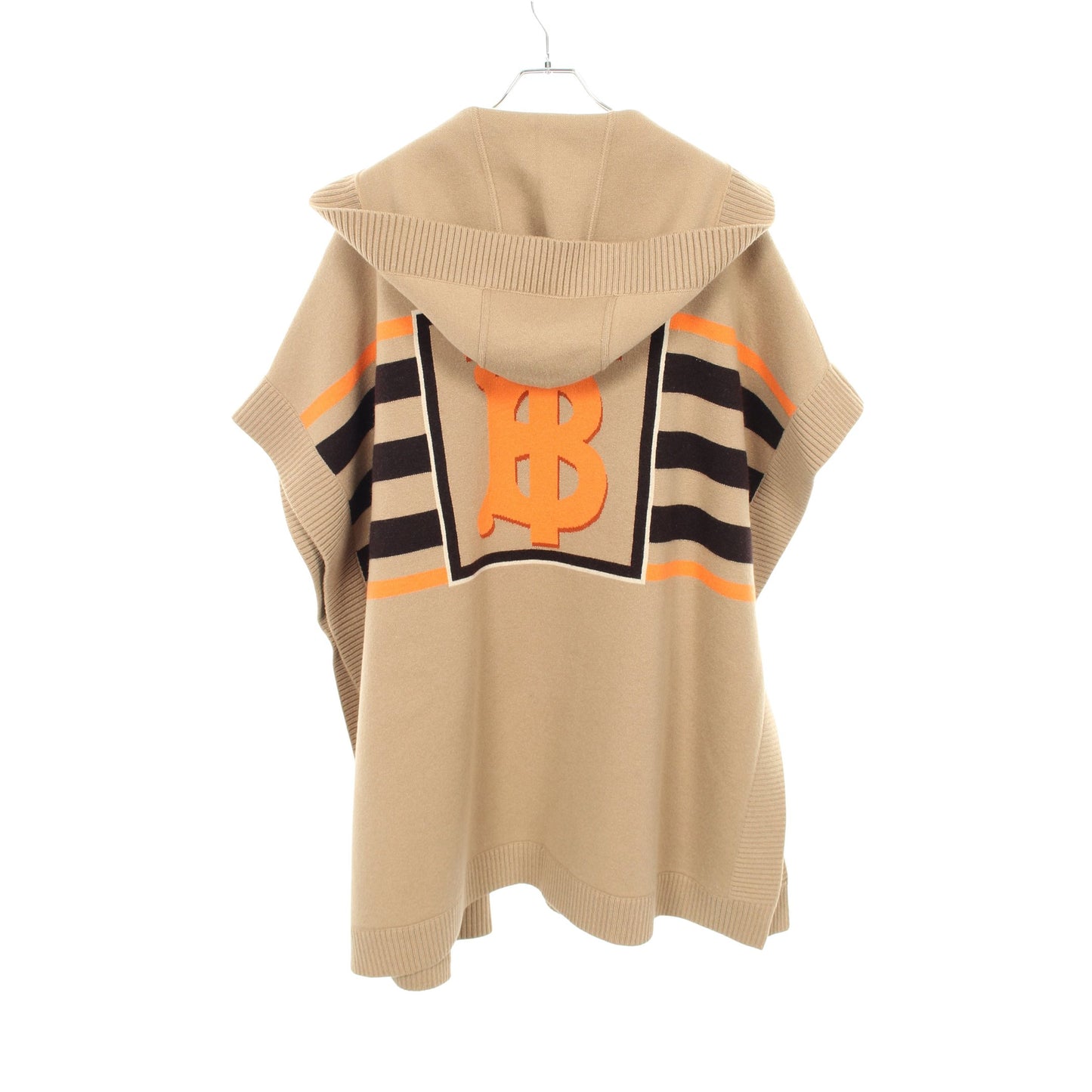 TBロゴ フード付き ニット ポンチョ ウール ベージュ ダークブラウン オレンジ バーバリー アウター BURBERRY