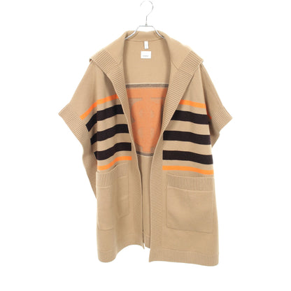 TBロゴ フード付き ニット ポンチョ ウール ベージュ ダークブラウン オレンジ バーバリー アウター BURBERRY