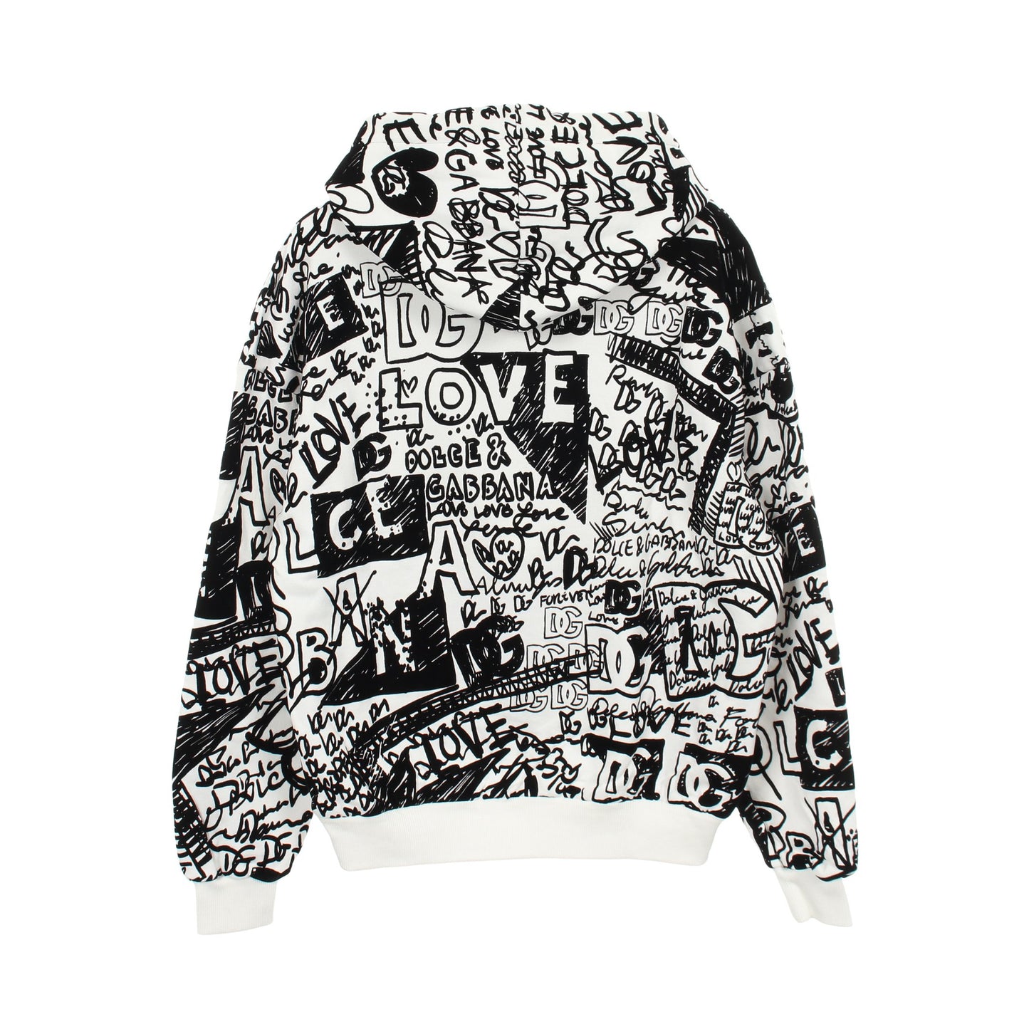 FLOCKED GRAFFITI PRINT Hoodie プルオーバーパーカー コットン ホワイト ブラック ドルチェアンドガッバーナ トップス DOLCE&GABBANA