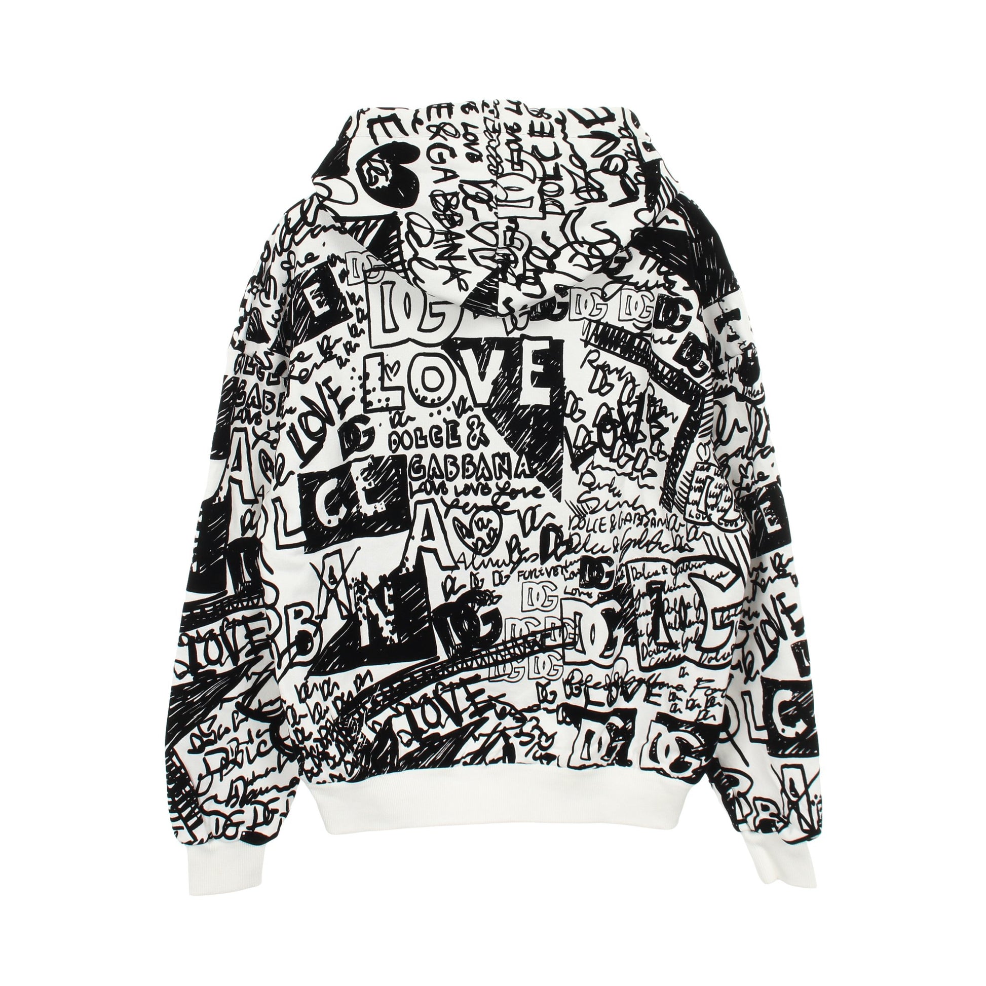 FLOCKED GRAFFITI PRINT Hoodie プルオーバーパーカー コットン ホワイト ブラック ドルチェアンドガッバーナ トップス DOLCE&GABBANA
