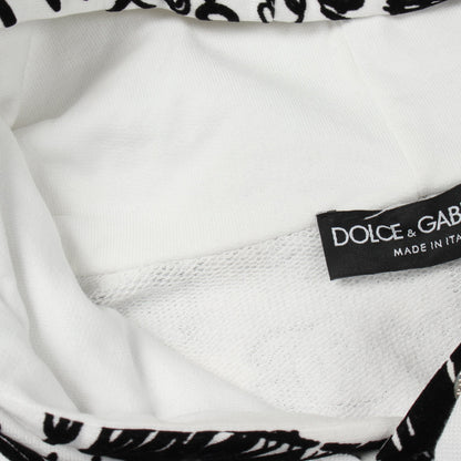 FLOCKED GRAFFITI PRINT Hoodie プルオーバーパーカー コットン ホワイト ブラック ドルチェアンドガッバーナ トップス DOLCE&GABBANA