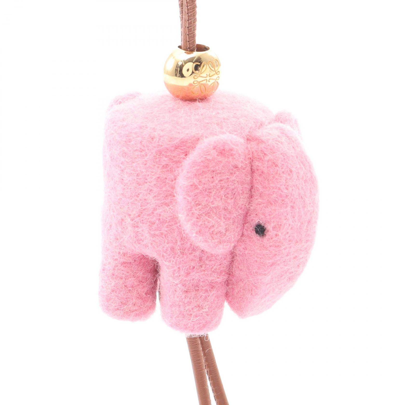 エレファント バッグチャーム レザー フェルト ピンク ブラウン ロエベ