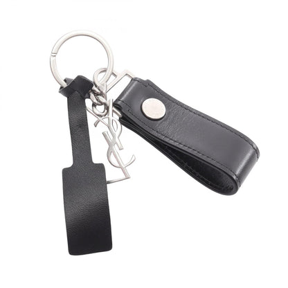 モノグラム バッグチャーム レザー ブラック シルバー サンローランパリ 財布・小物 SAINT LAURENT PARIS