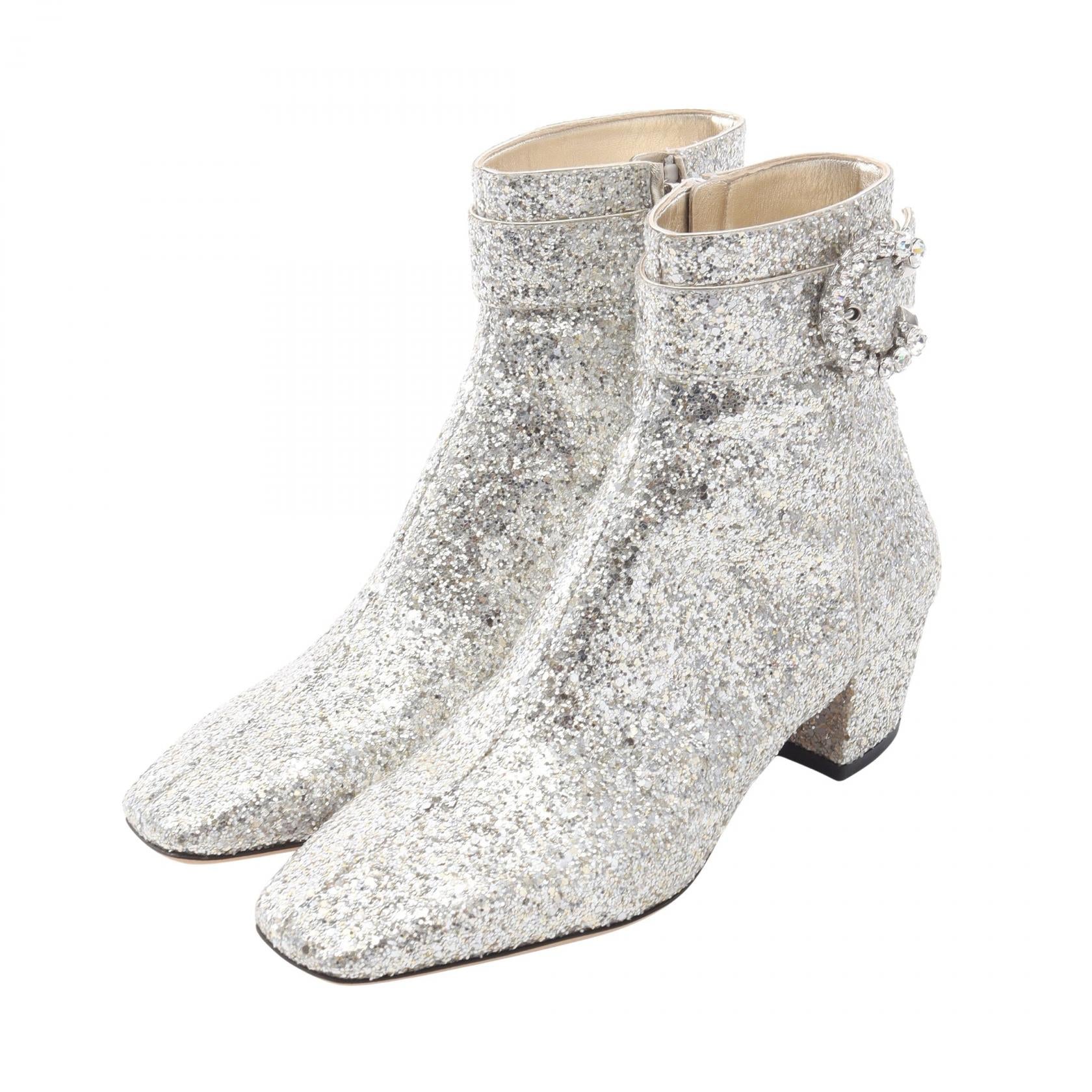 MYAN 45 ビジュー アンクル ブーツ グリッター シルバー ジミーチュウ シューズ JIMMY CHOO