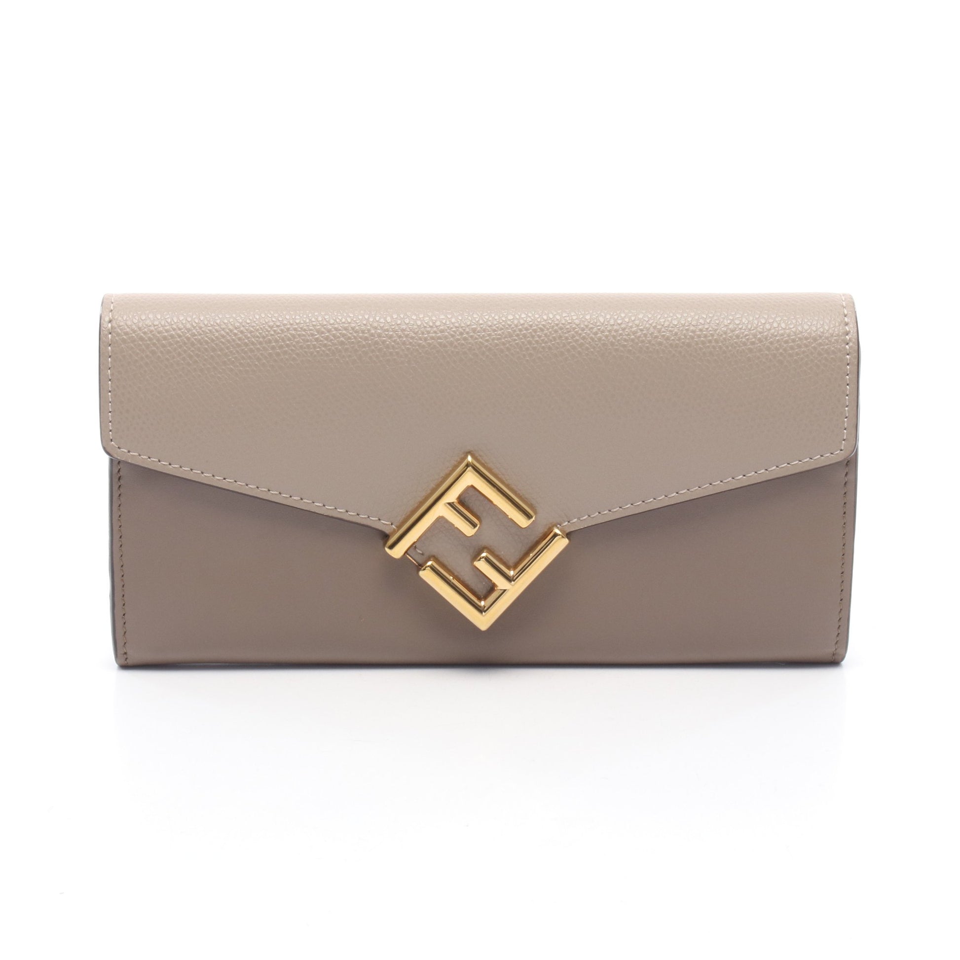 FFダイヤモンド 二つ折り長財布 レザー グレーベージュ グレーブラウン フェンディ 財布・小物 FENDI