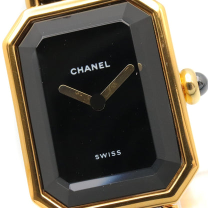 プルミエール S レディース 腕時計 クオーツ GP レザー ブラック シャネル