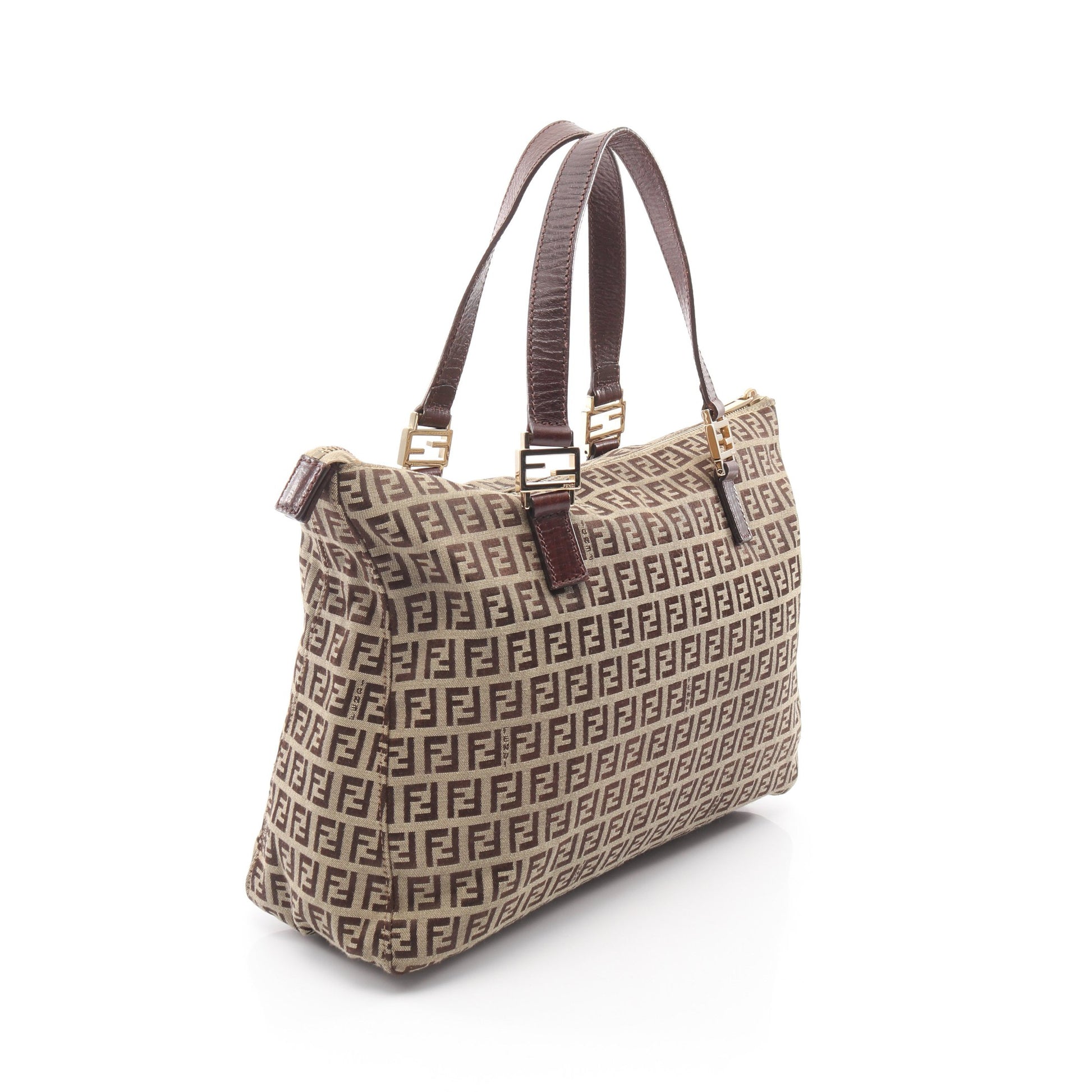 ズッキーノ ハンドバッグ トートバッグ キャンバス レザー ベージュ ダークブラウン フェンディ バッグ FENDI