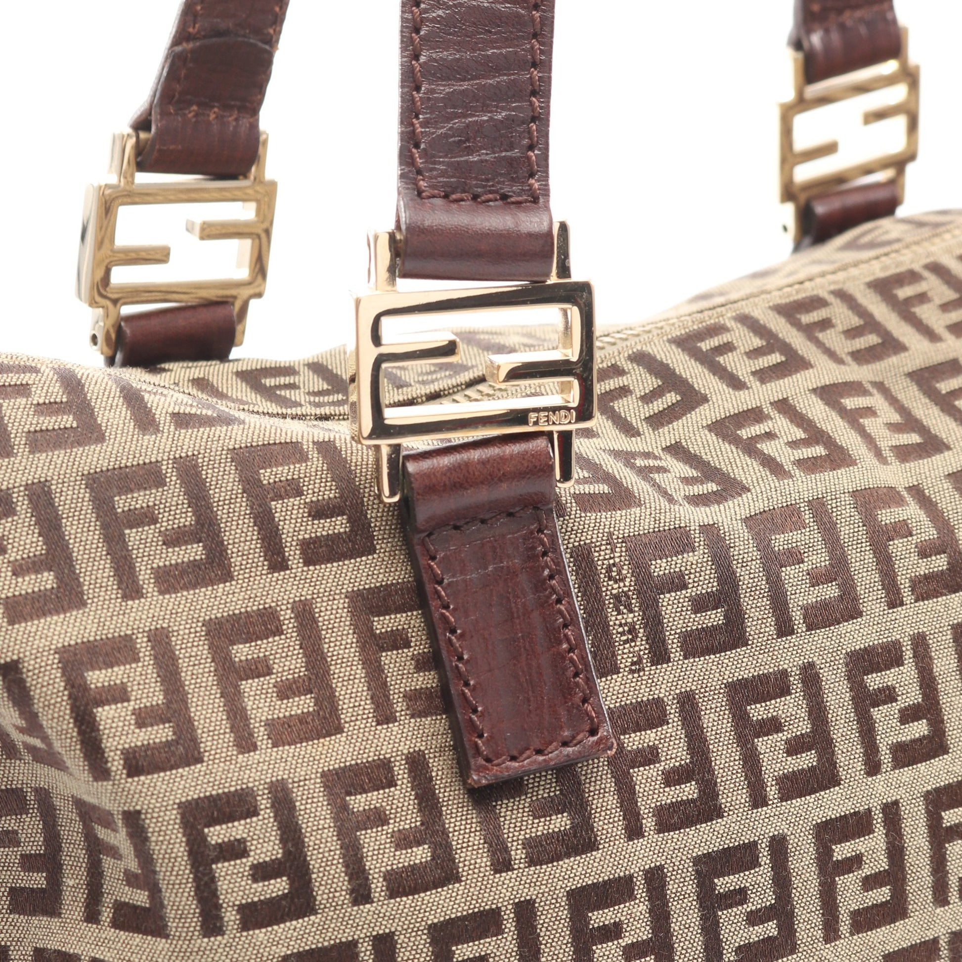 ズッキーノ ハンドバッグ トートバッグ キャンバス レザー ベージュ ダークブラウン フェンディ バッグ FENDI
