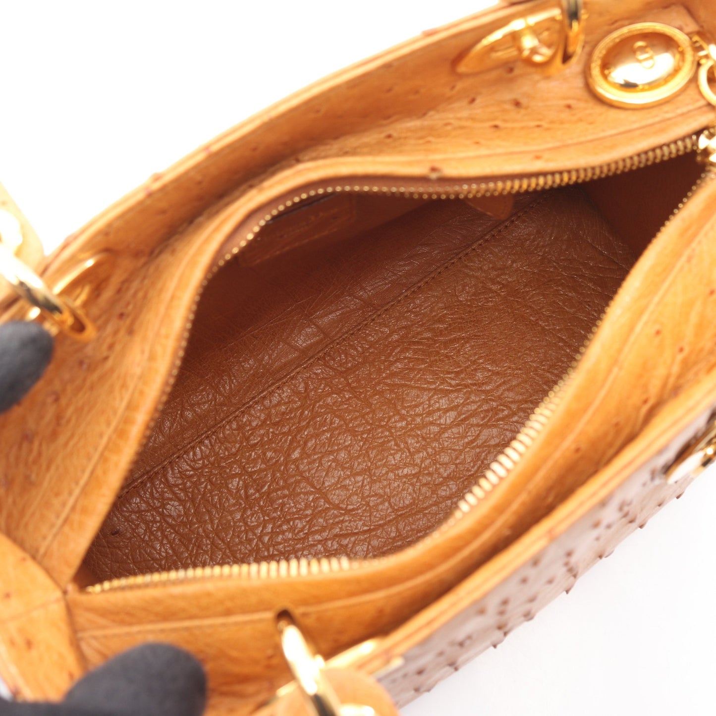LADY DIOR レディディオール ハンドバッグ オーストリッチ ライトブラウン 2WAY クリスチャンディオール バッグ Christian Dior