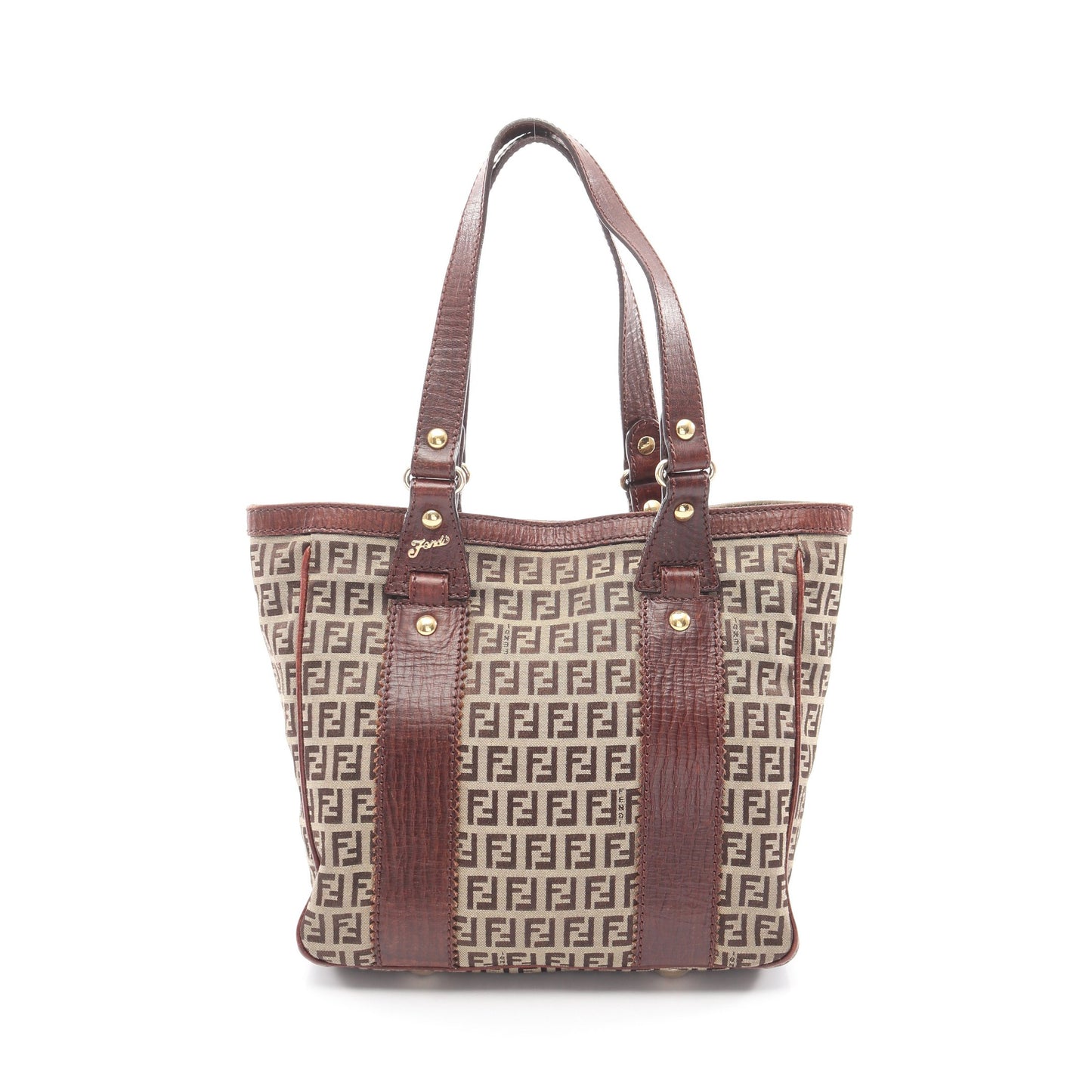 ズッキーノ ハンドバッグ トートバッグ キャンバス レザー ベージュ ダークブラウン フェンディ バッグ FENDI
