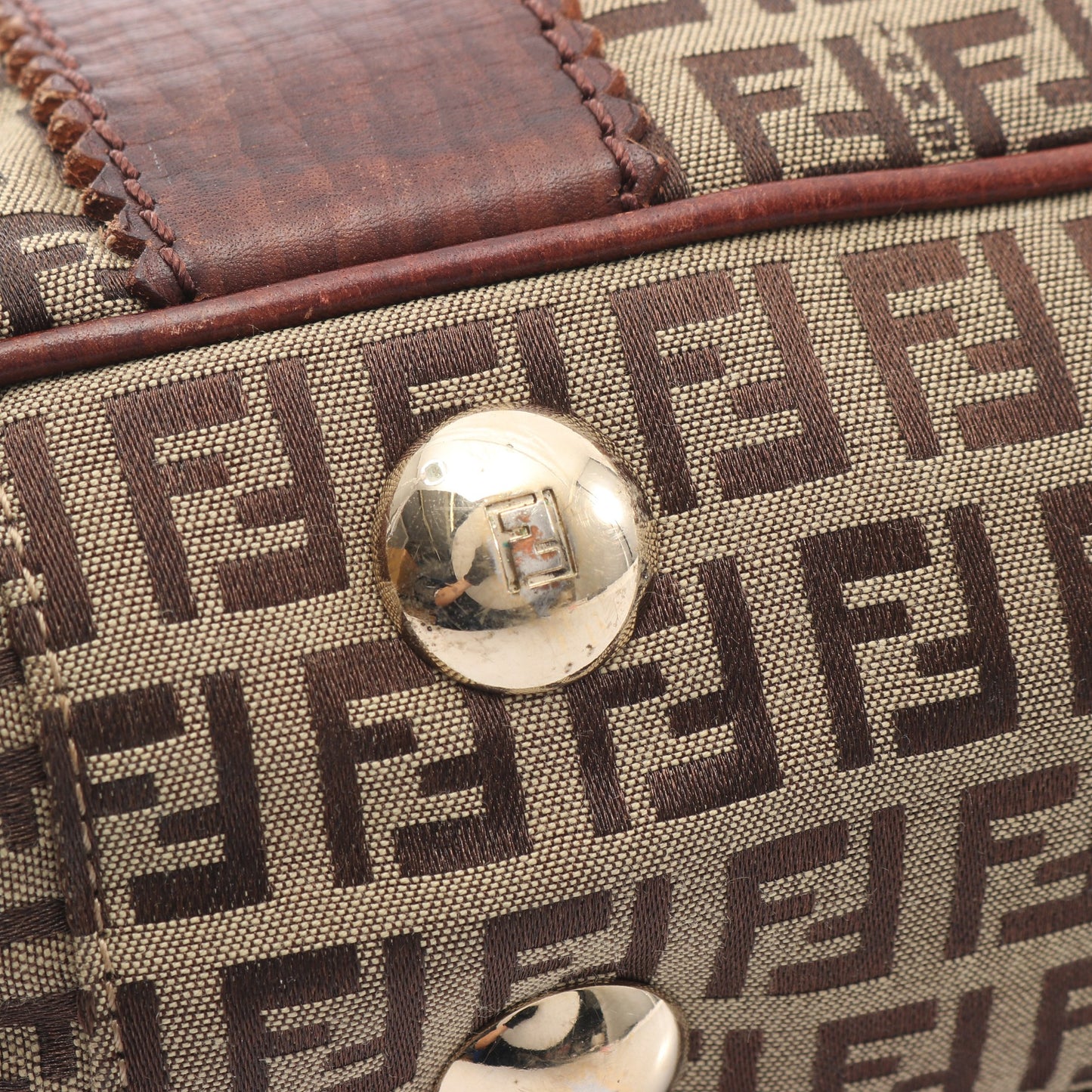 ズッキーノ ハンドバッグ トートバッグ キャンバス レザー ベージュ ダークブラウン フェンディ バッグ FENDI