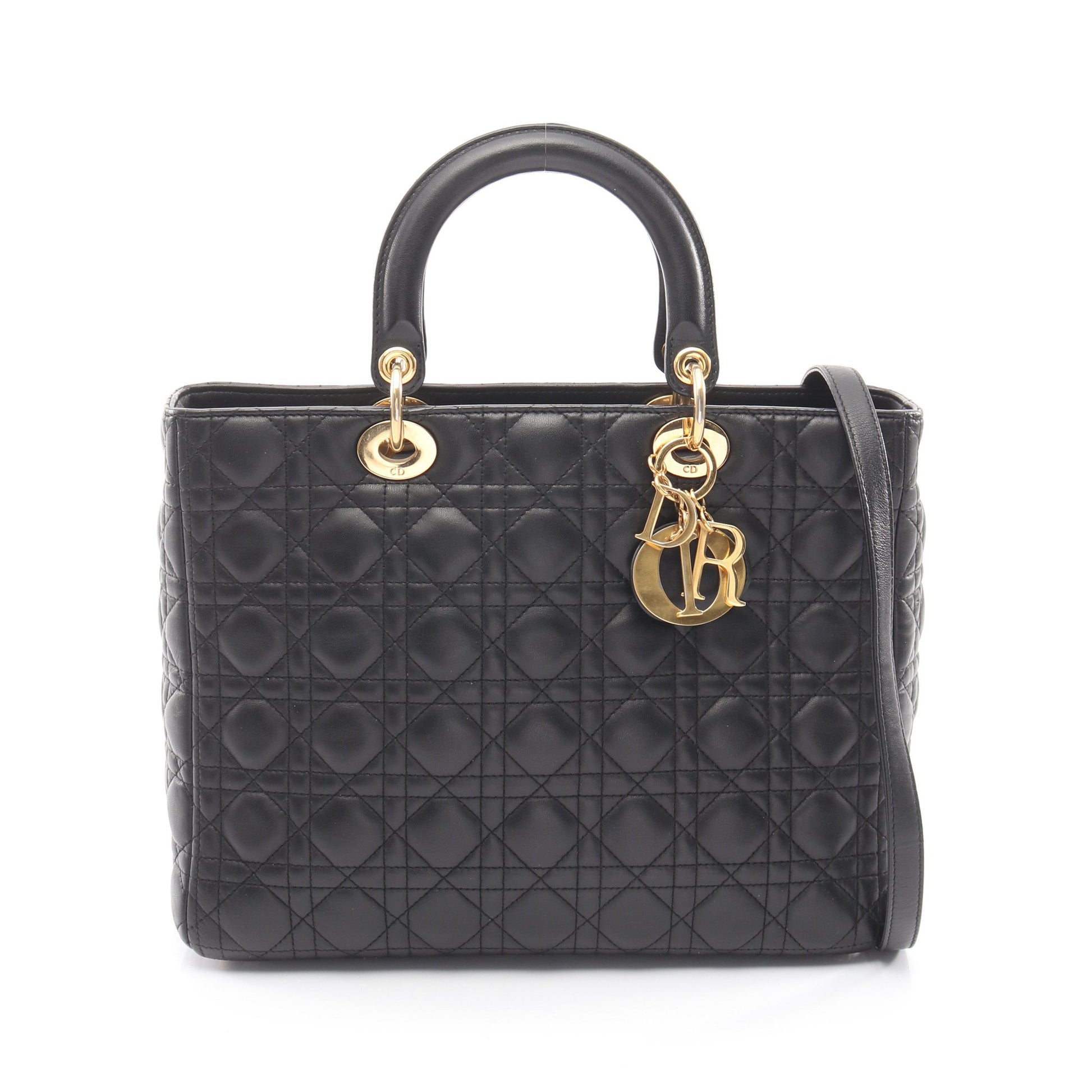 レディディオール ラージ カナージュ ハンドバッグ レザー ブラック 2WAY クリスチャンディオール バッグ Christian Dior