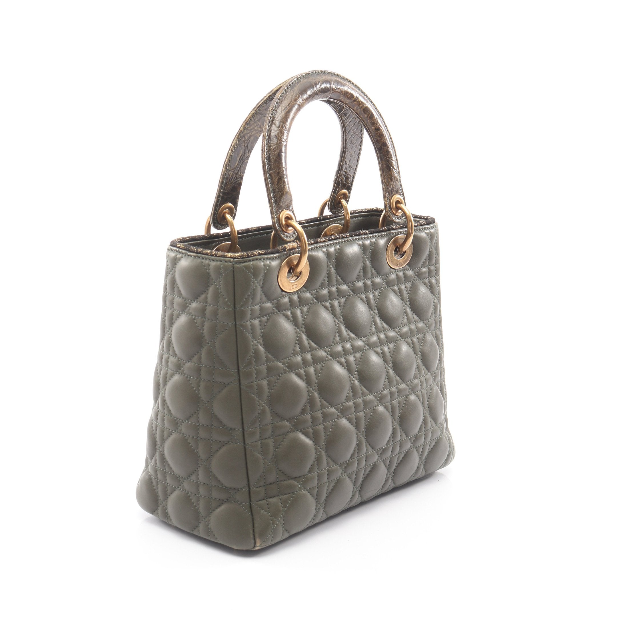 LADY DIOR レディディオール ハンドバッグ レザー クロコダイル カーキ