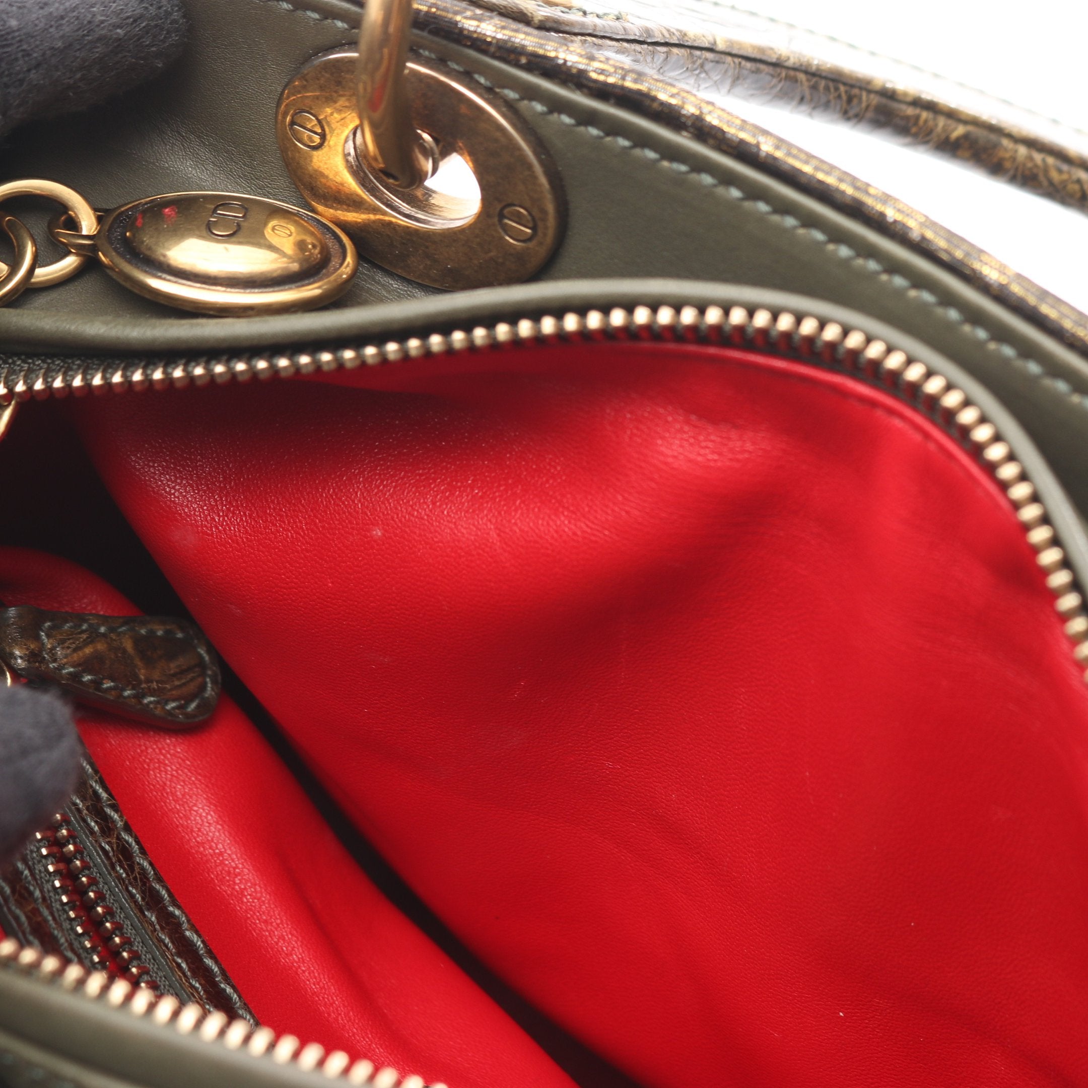 LADY DIOR レディディオール ハンドバッグ レザー クロコダイル カーキ