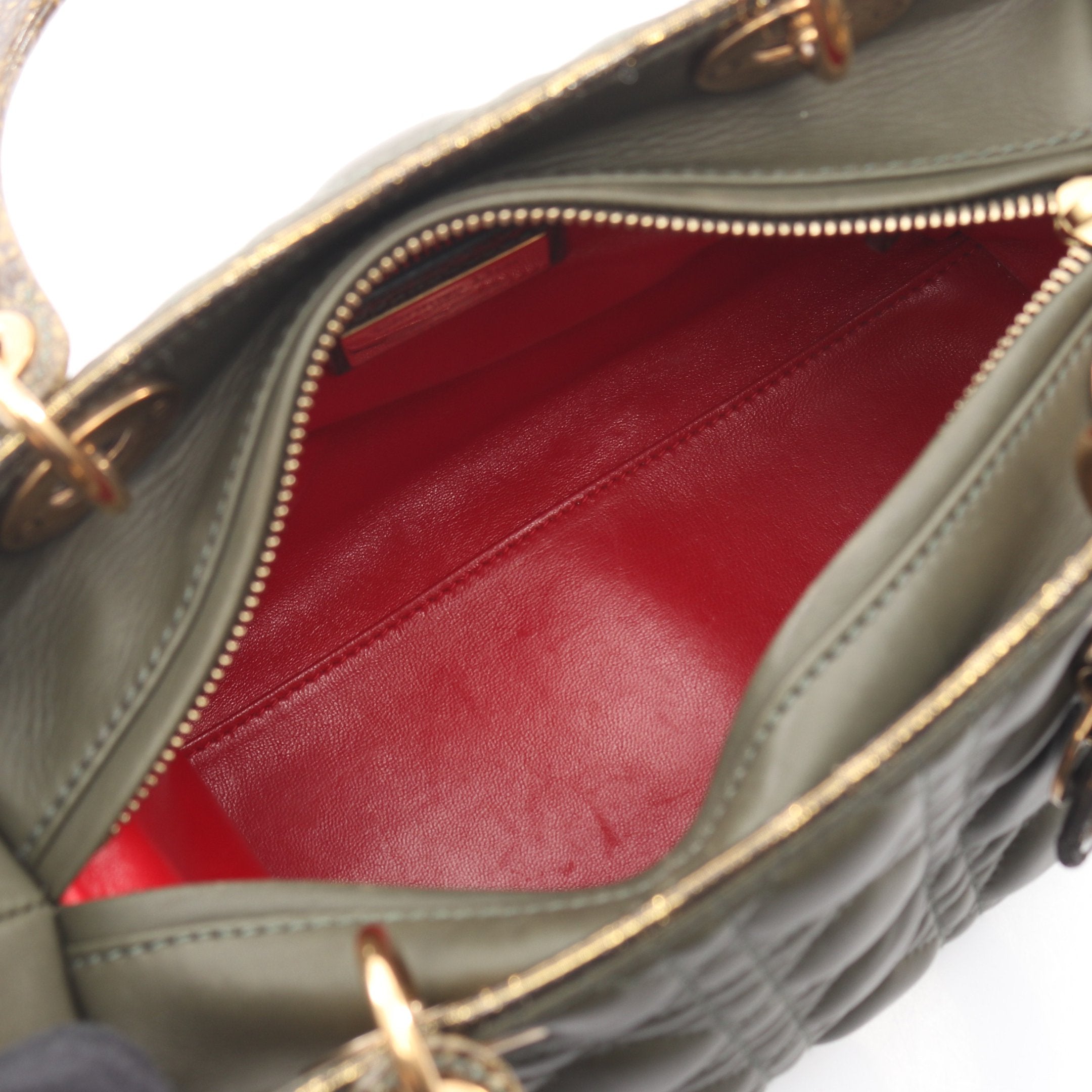 LADY DIOR レディディオール ハンドバッグ レザー クロコダイル カーキ
