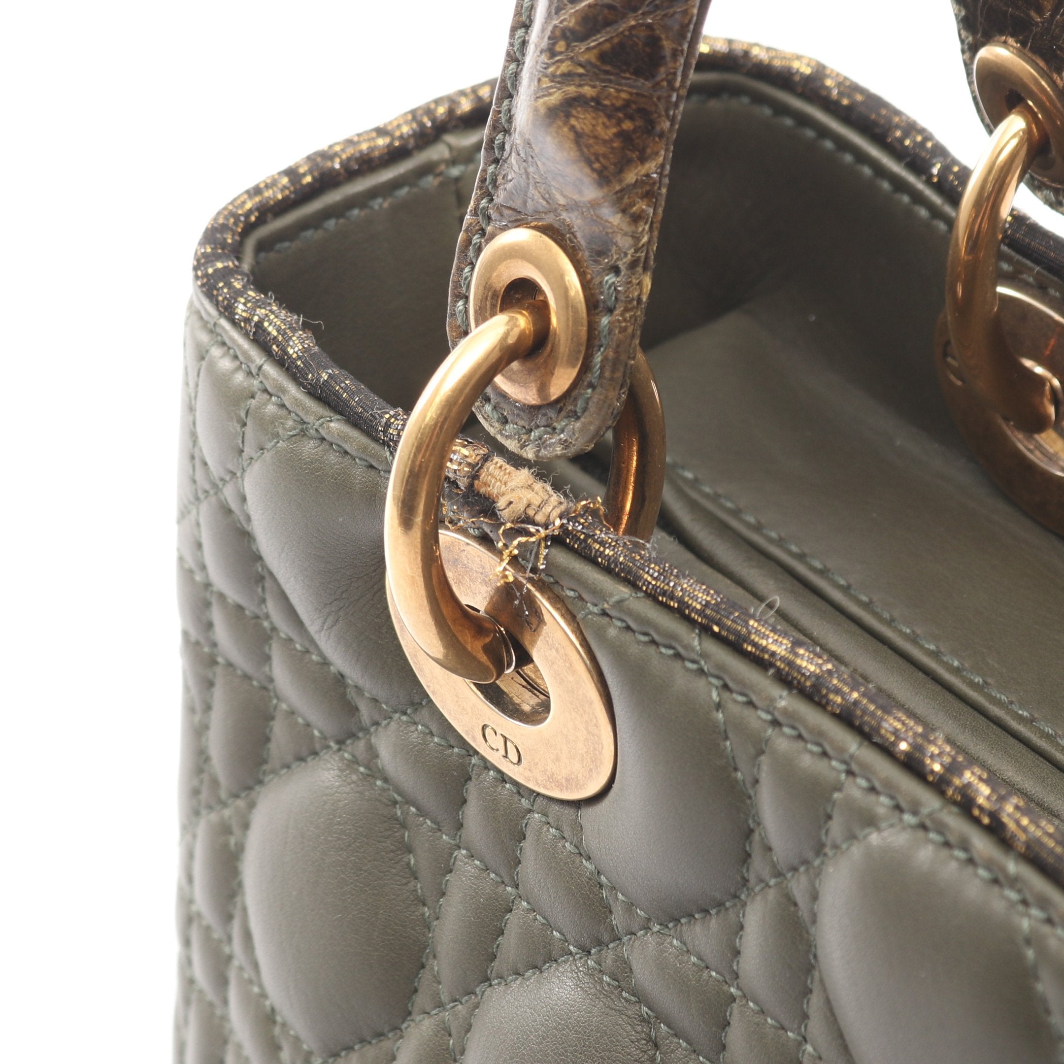 LADY DIOR レディディオール ハンドバッグ レザー クロコダイル カーキ