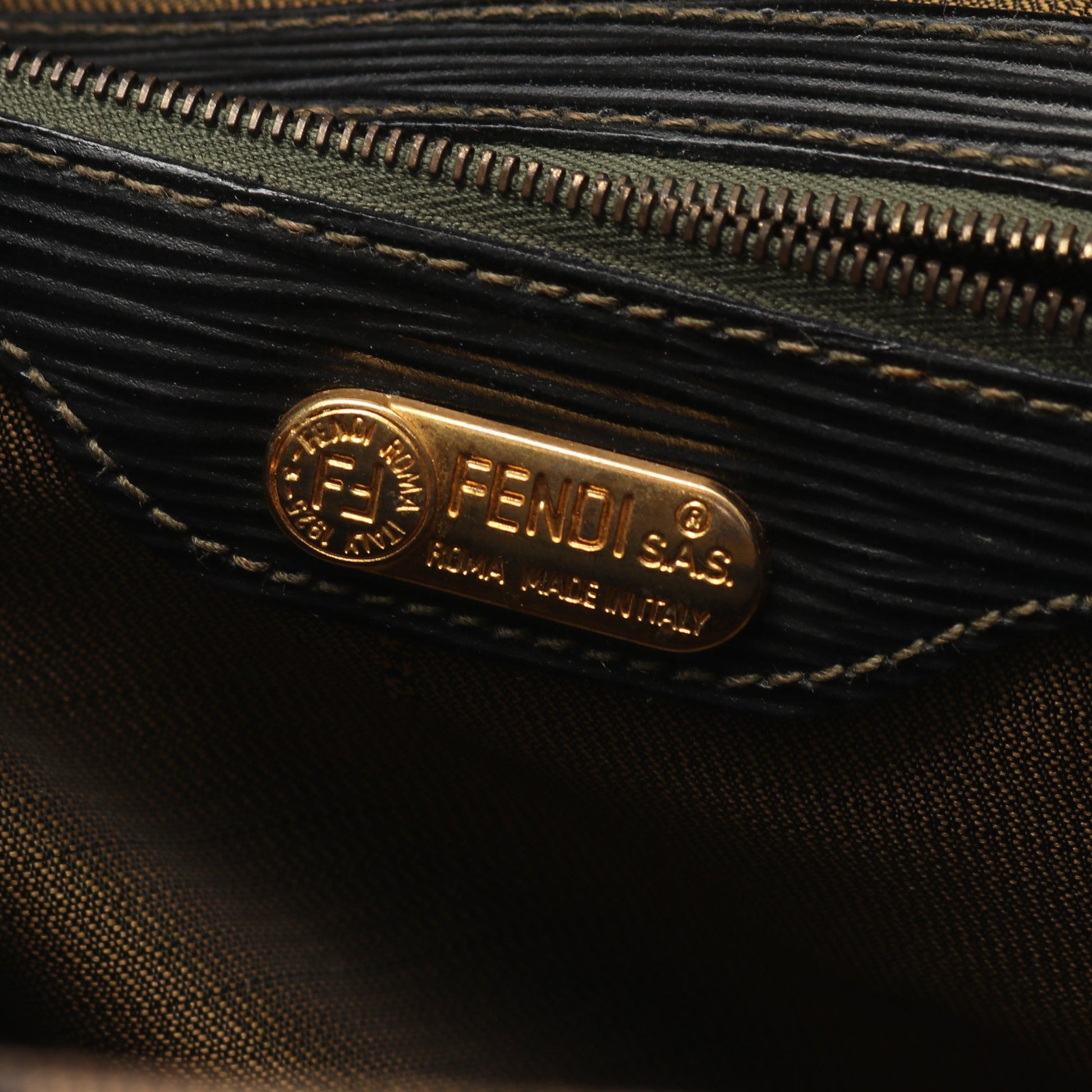 ズッカ バニティバッグ キャンバス レザー ブラウン ブラック 2WAY フェンディ バッグ FENDI