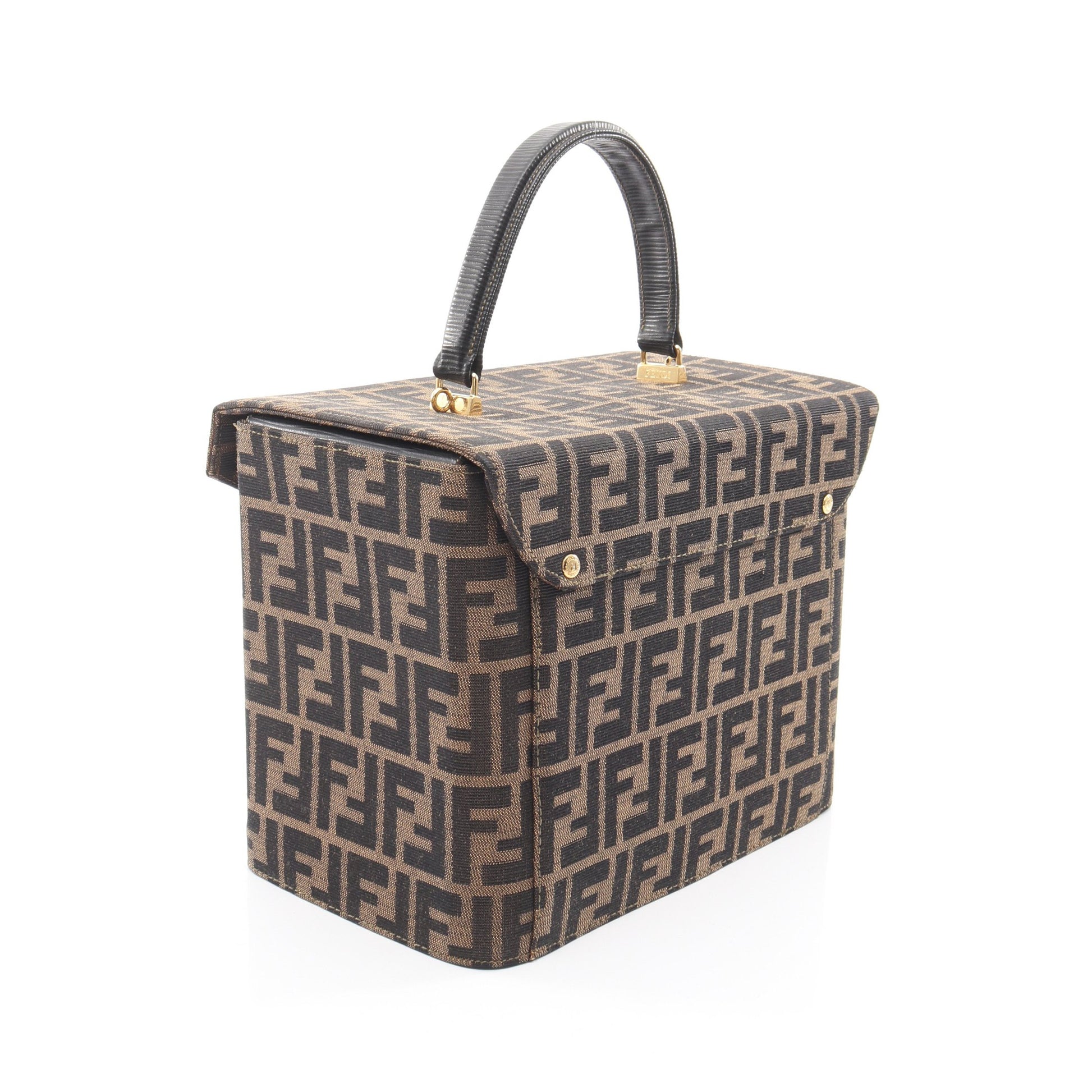 ズッカ バニティバッグ キャンバス レザー ブラウン ブラック 2WAY フェンディ バッグ FENDI