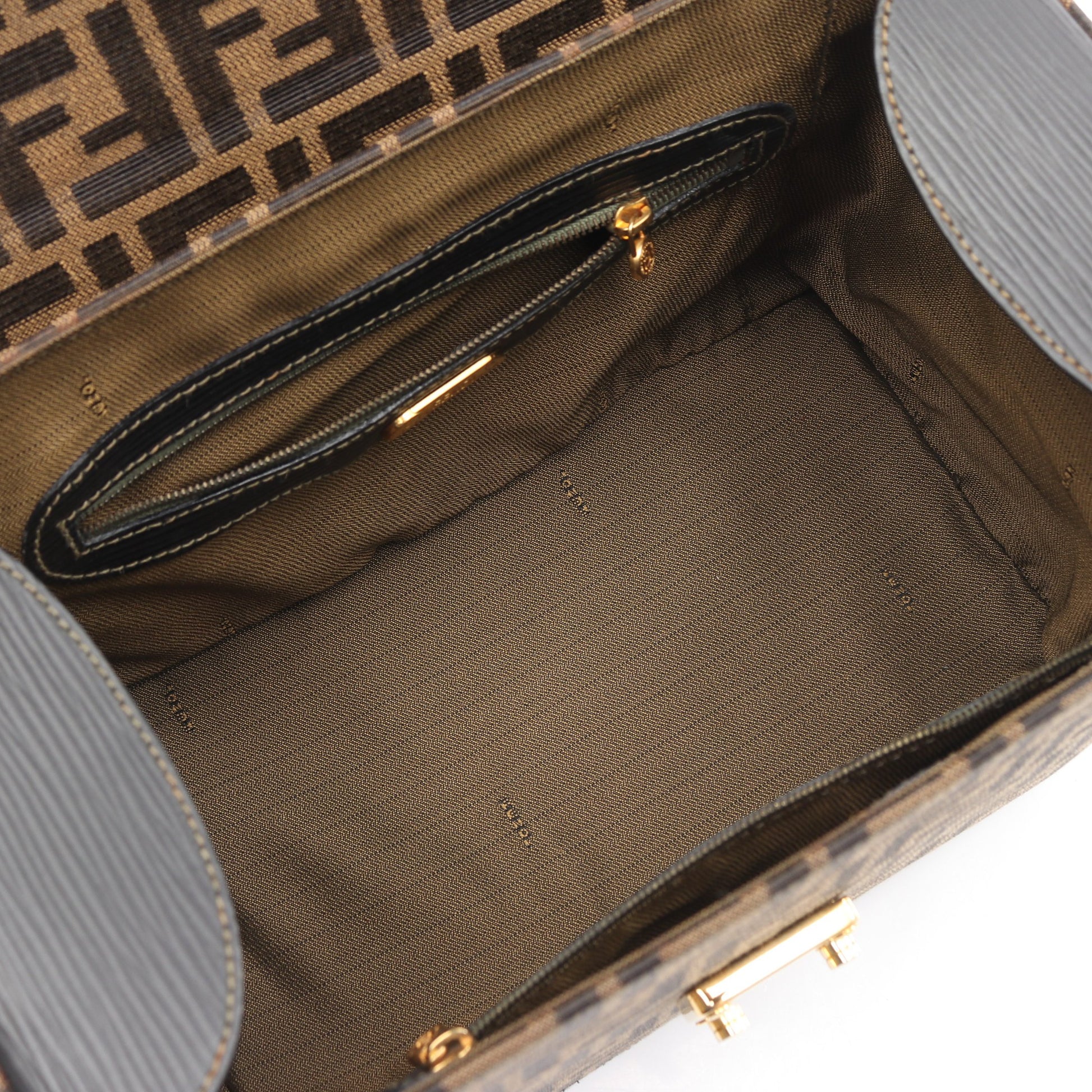 ズッカ バニティバッグ キャンバス レザー ブラウン ブラック 2WAY フェンディ バッグ FENDI