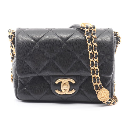 マトラッセ チェーンショルダーバッグ メダル装飾 キャビアスキン ブラック ゴールド金具 シャネル バッグ CHANEL