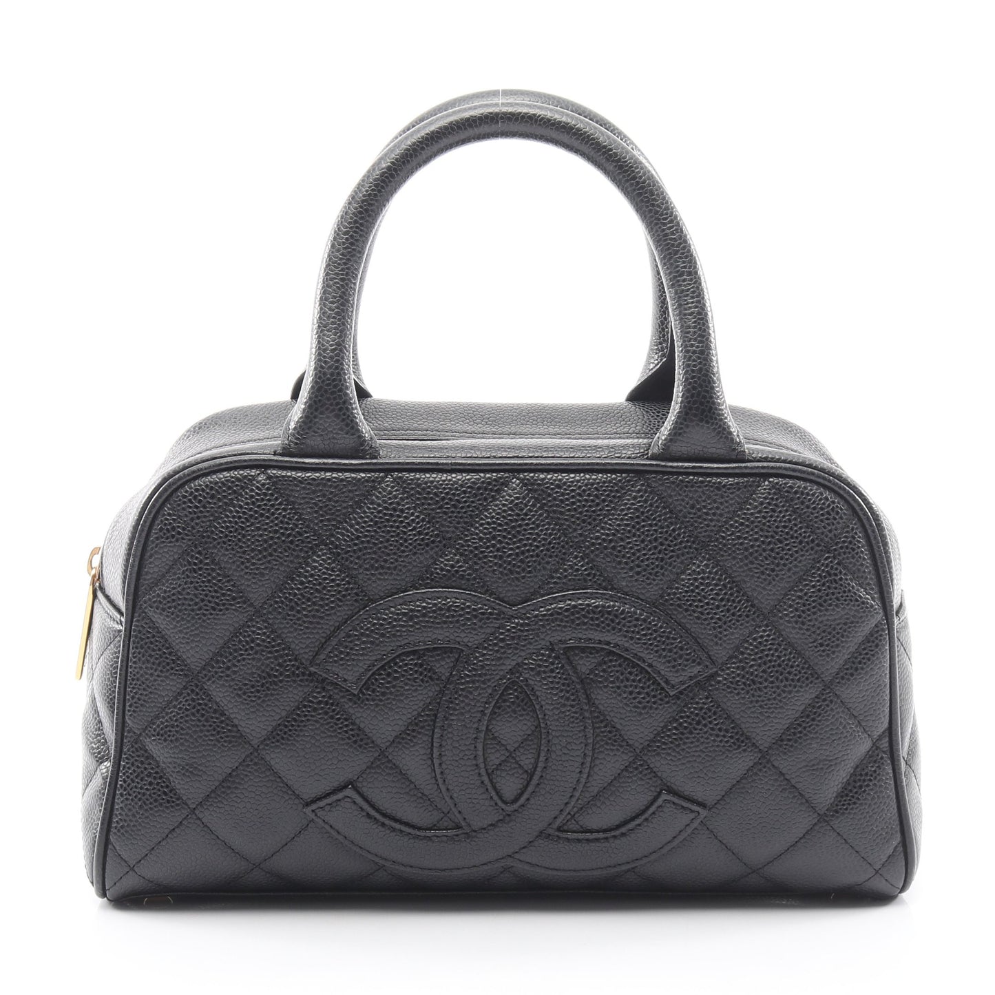 マトラッセ ハンドバッグ ミニボストンバッグ キャビアスキン ブラック ゴールド金具 シャネル バッグ CHANEL
