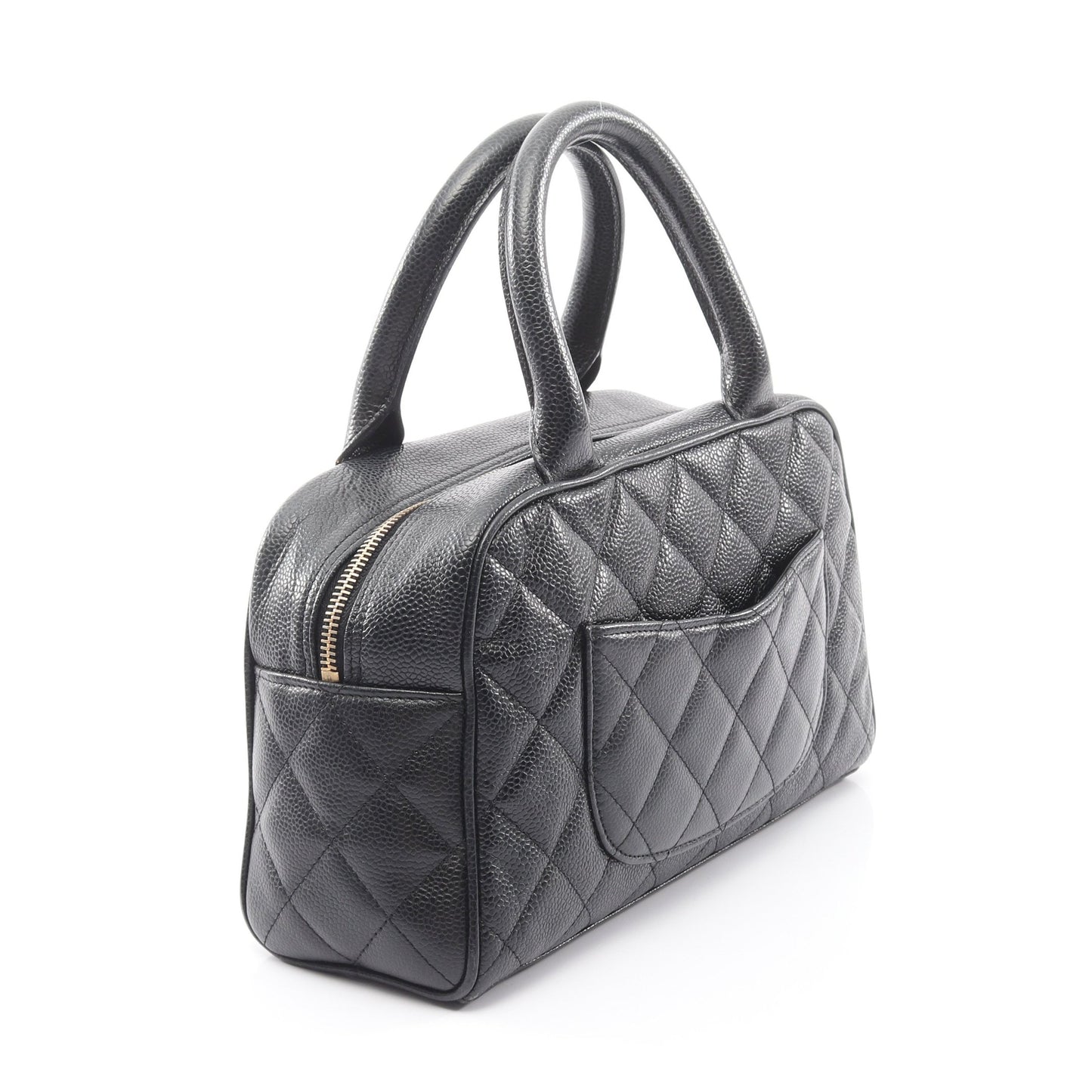 マトラッセ ハンドバッグ ミニボストンバッグ キャビアスキン ブラック ゴールド金具 シャネル バッグ CHANEL