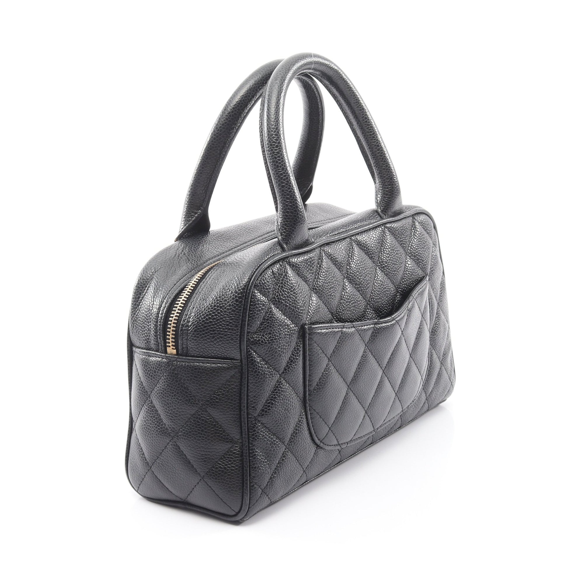 マトラッセ ハンドバッグ ミニボストンバッグ キャビアスキン ブラック ゴールド金具 シャネル バッグ CHANEL