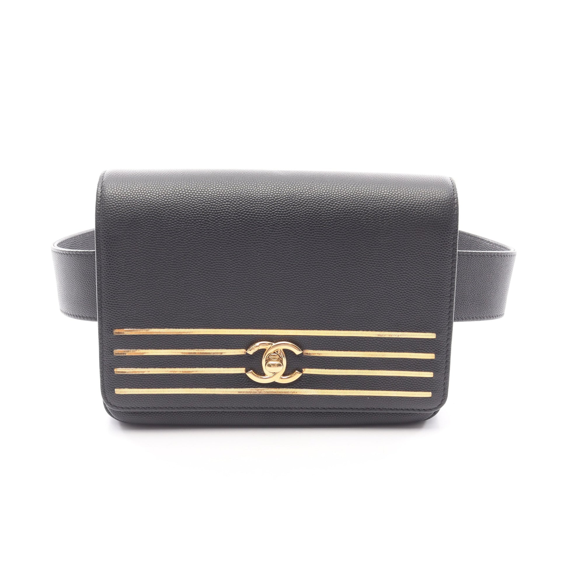 ココマーク ウエストバッグ ボディバッグ キャビアスキン ブラック ゴールド金具 シャネル バッグ CHANEL