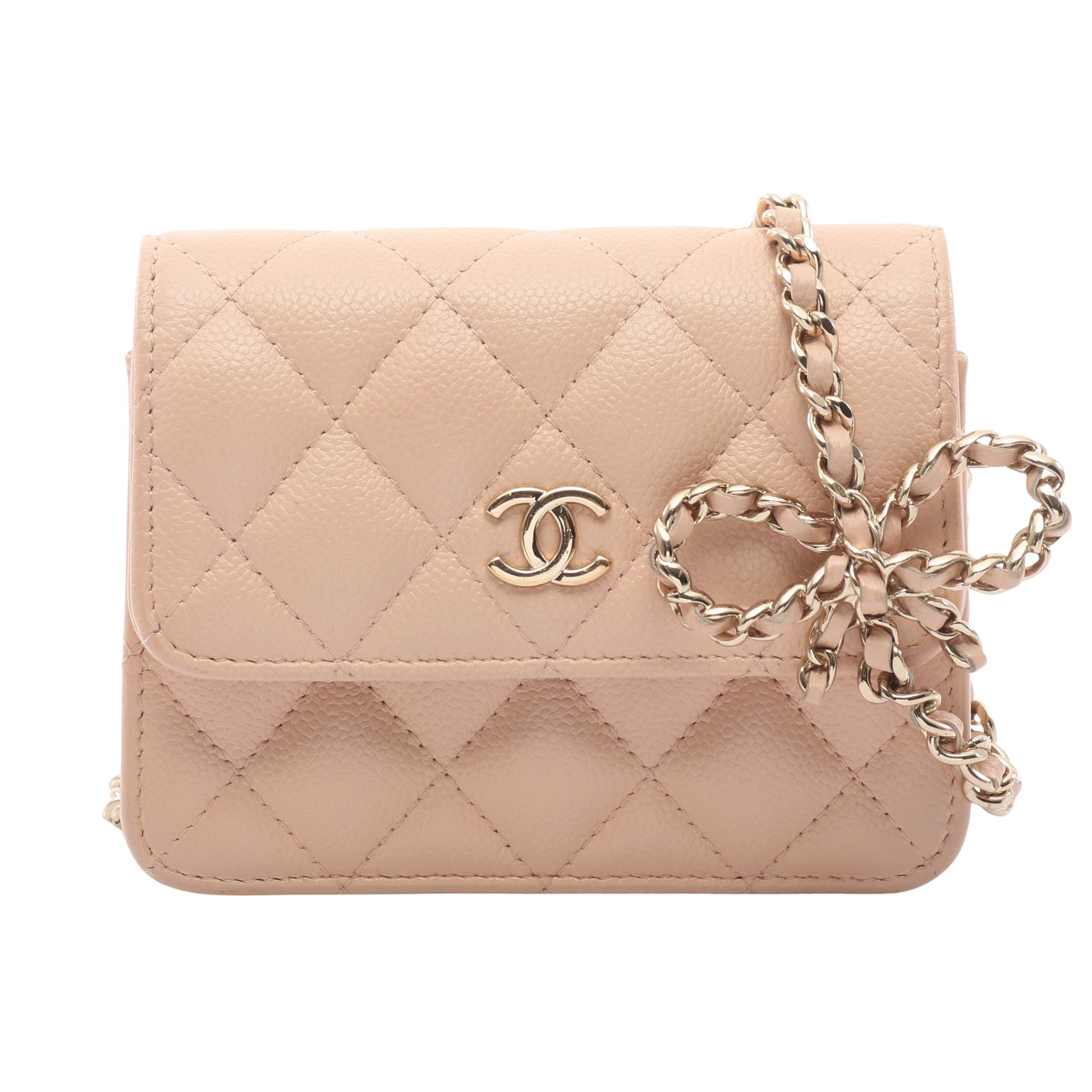 ミニマトラッセ チェーンショルダーバッグ キャビアスキン ピンクベージュ ゴールド金具 シャネル バッグ CHANEL